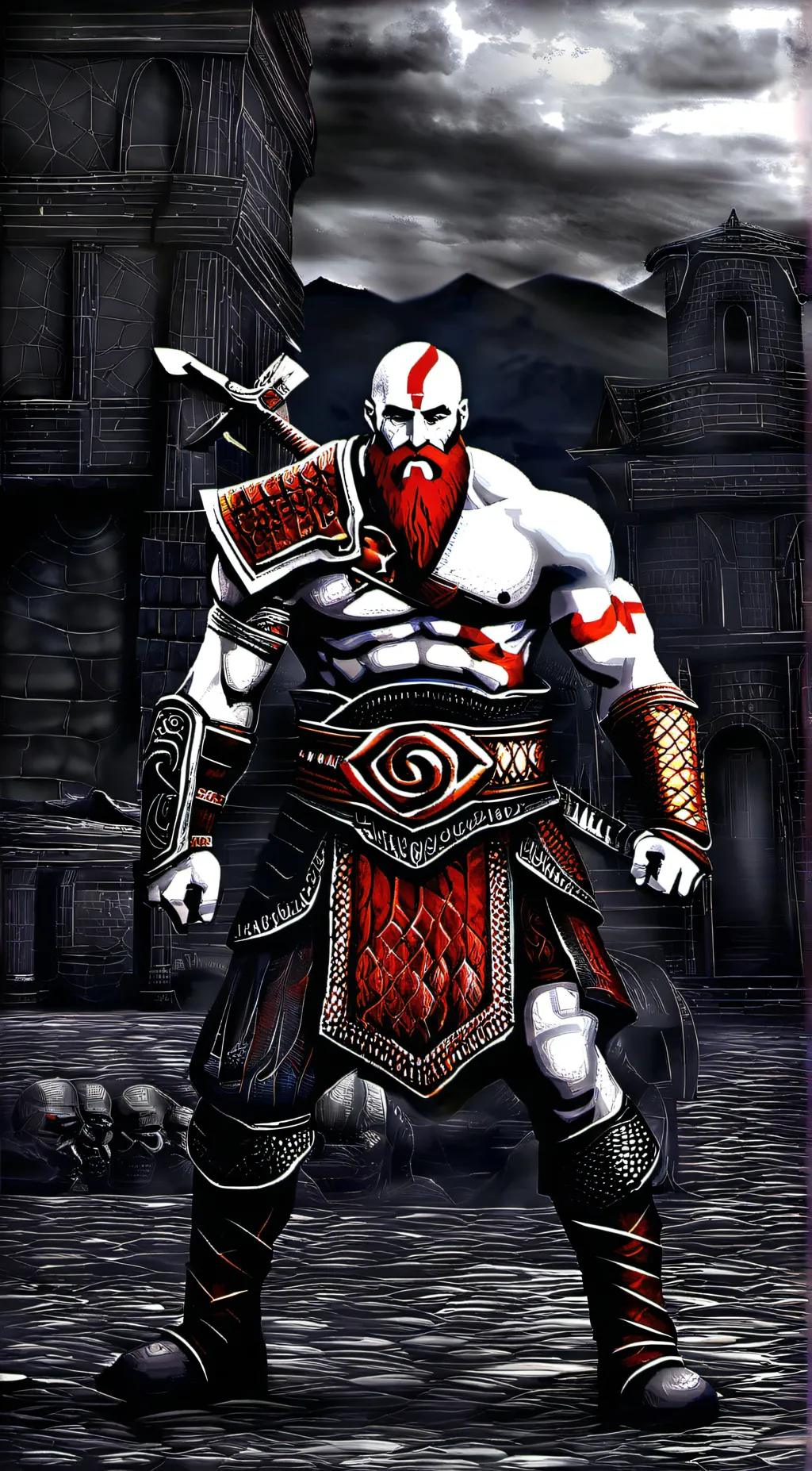 ai character: God Of War rpg background
