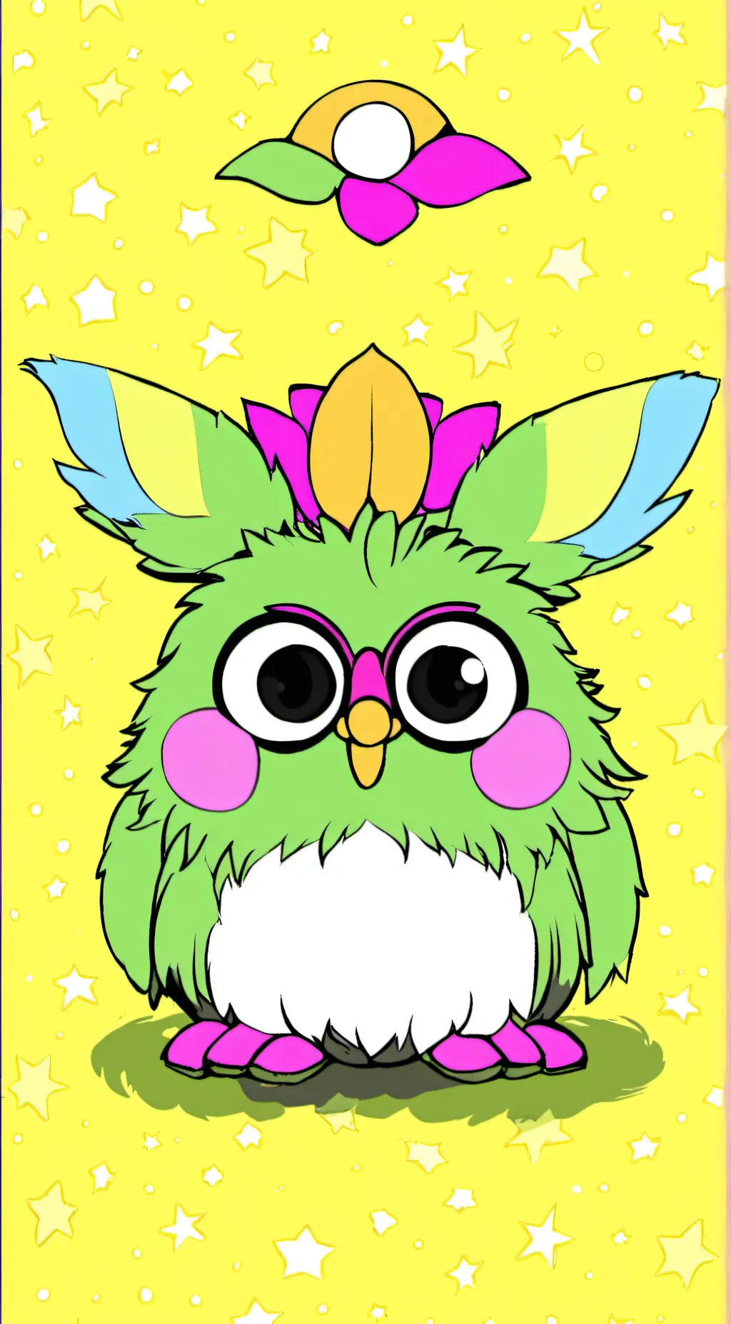 ai character: green furby  background