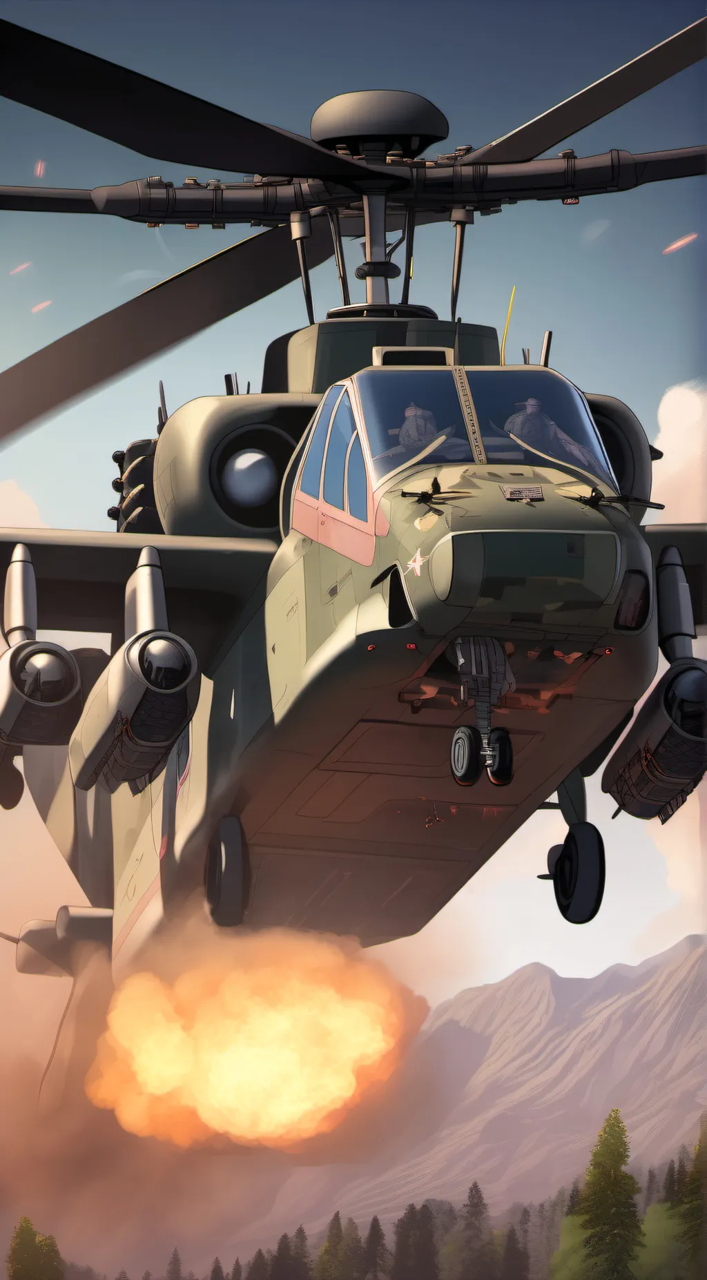 ai character: apache helicopter background