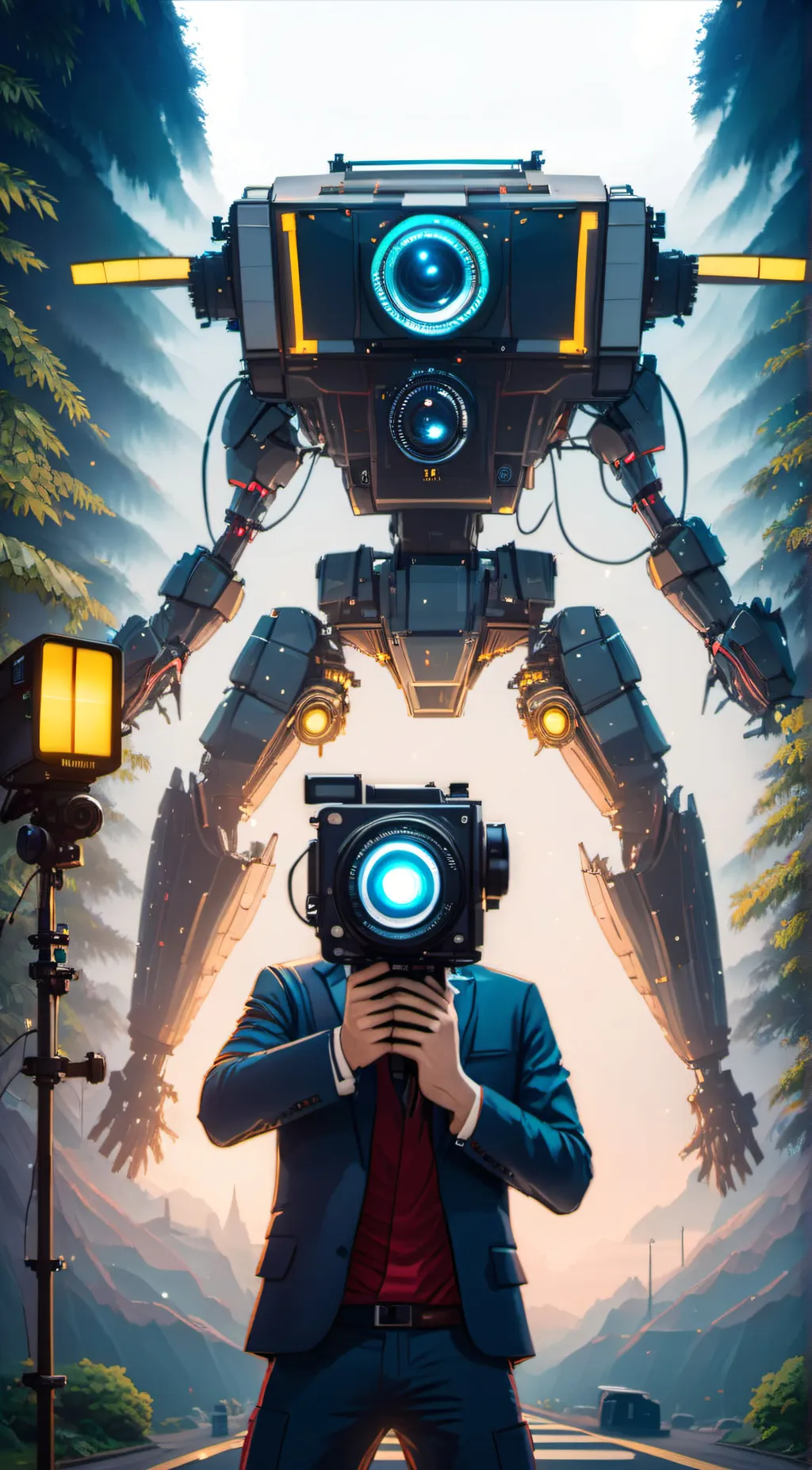 ai character: TITAN CAMERA MAN background