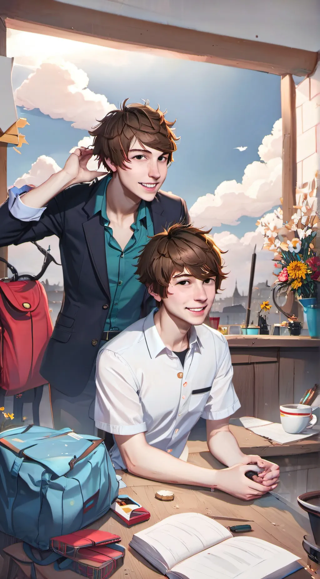 ai character: sam and Colby  background