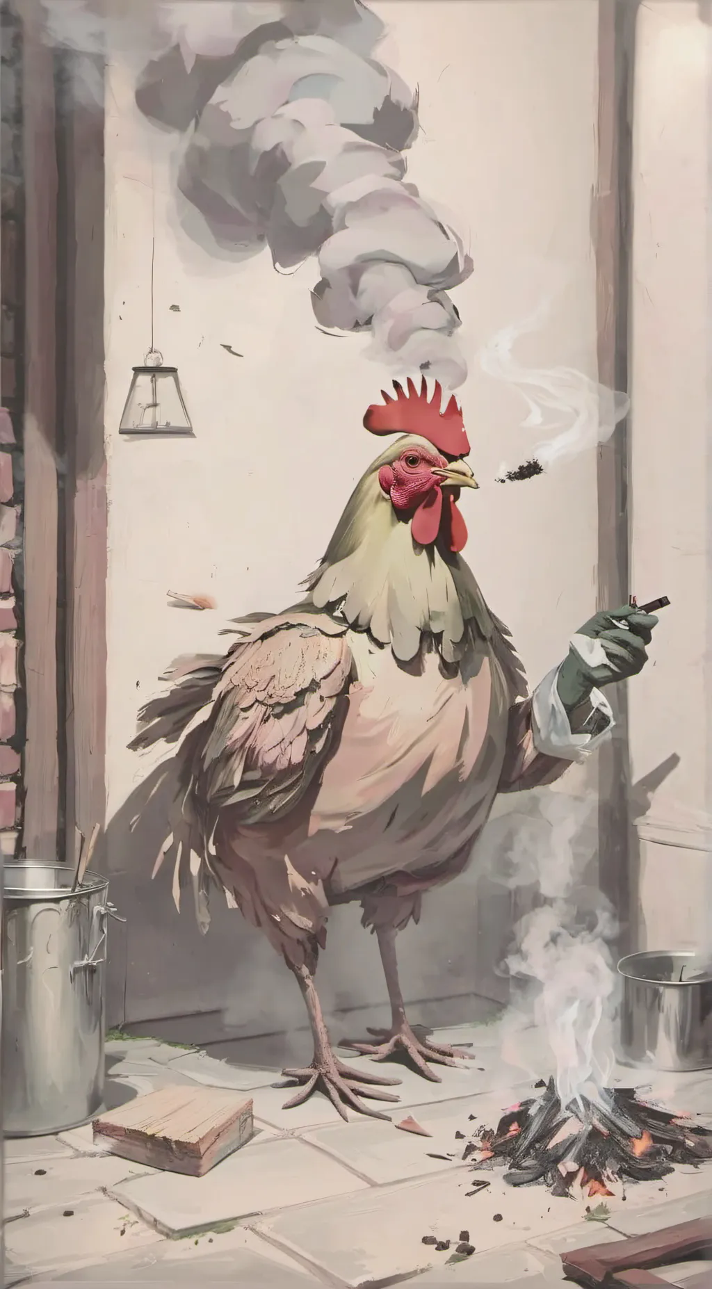 ai character: smoking chicken  background