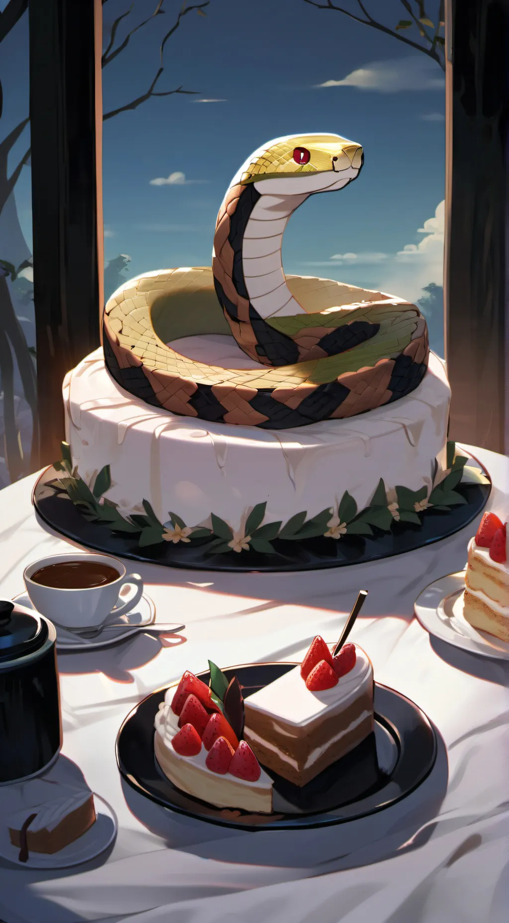 ai character: cake snake background