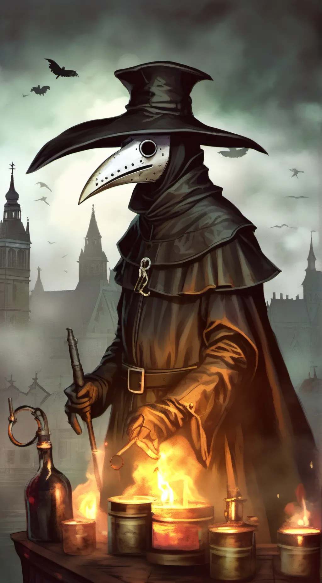 ai character: plague doctor background