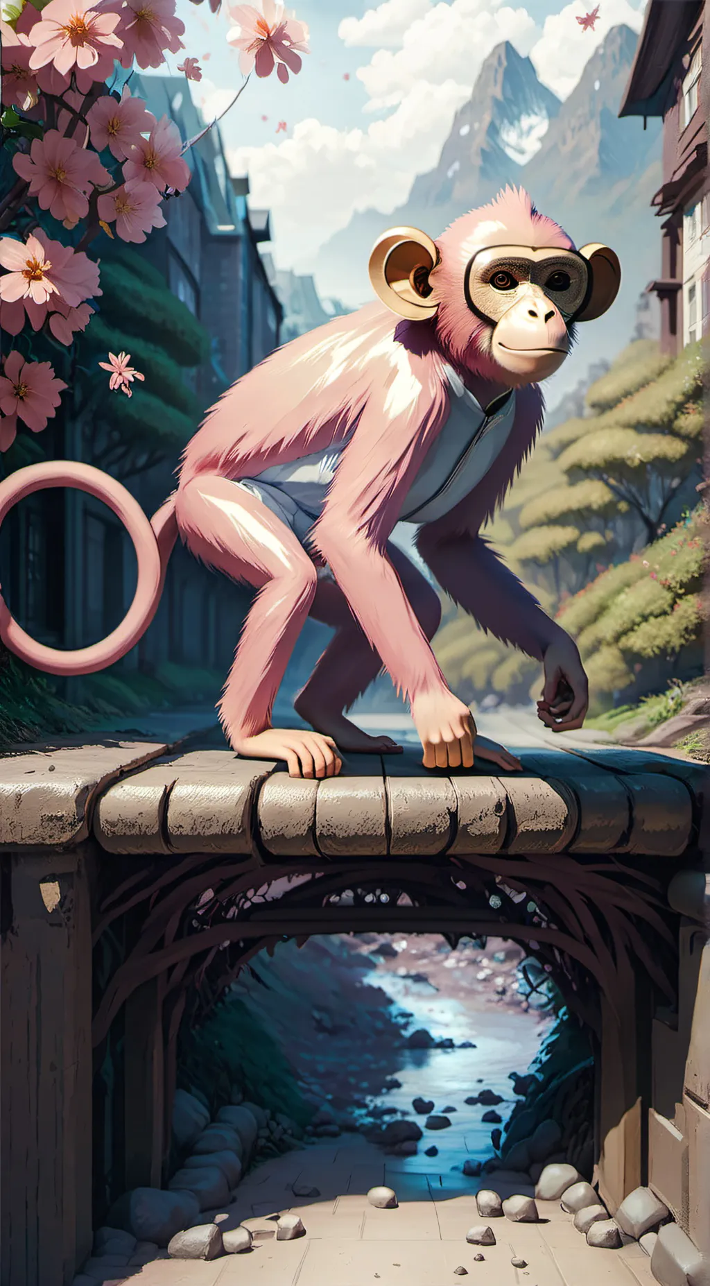 ai character: pink monkey background