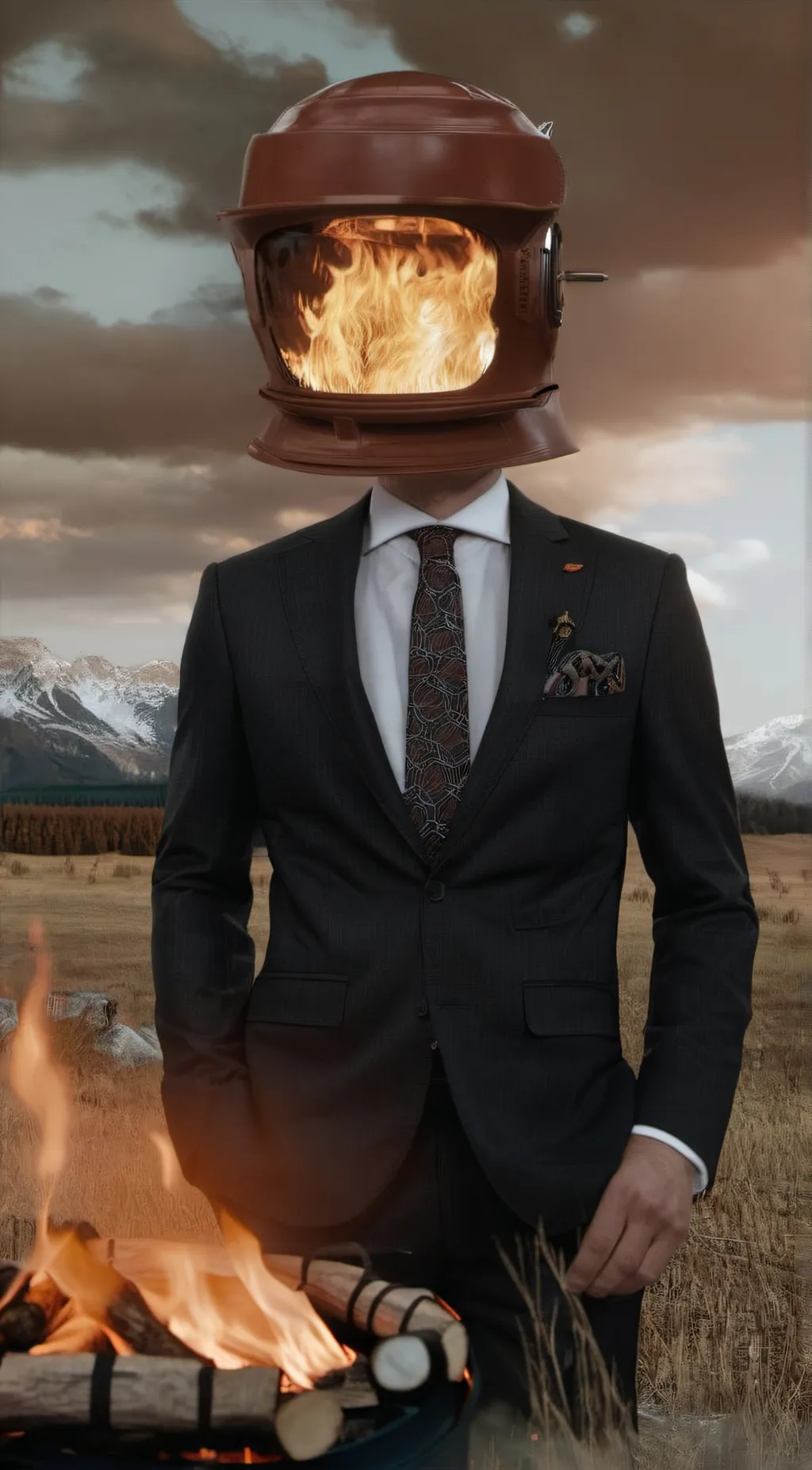 ai character: campfire man  background