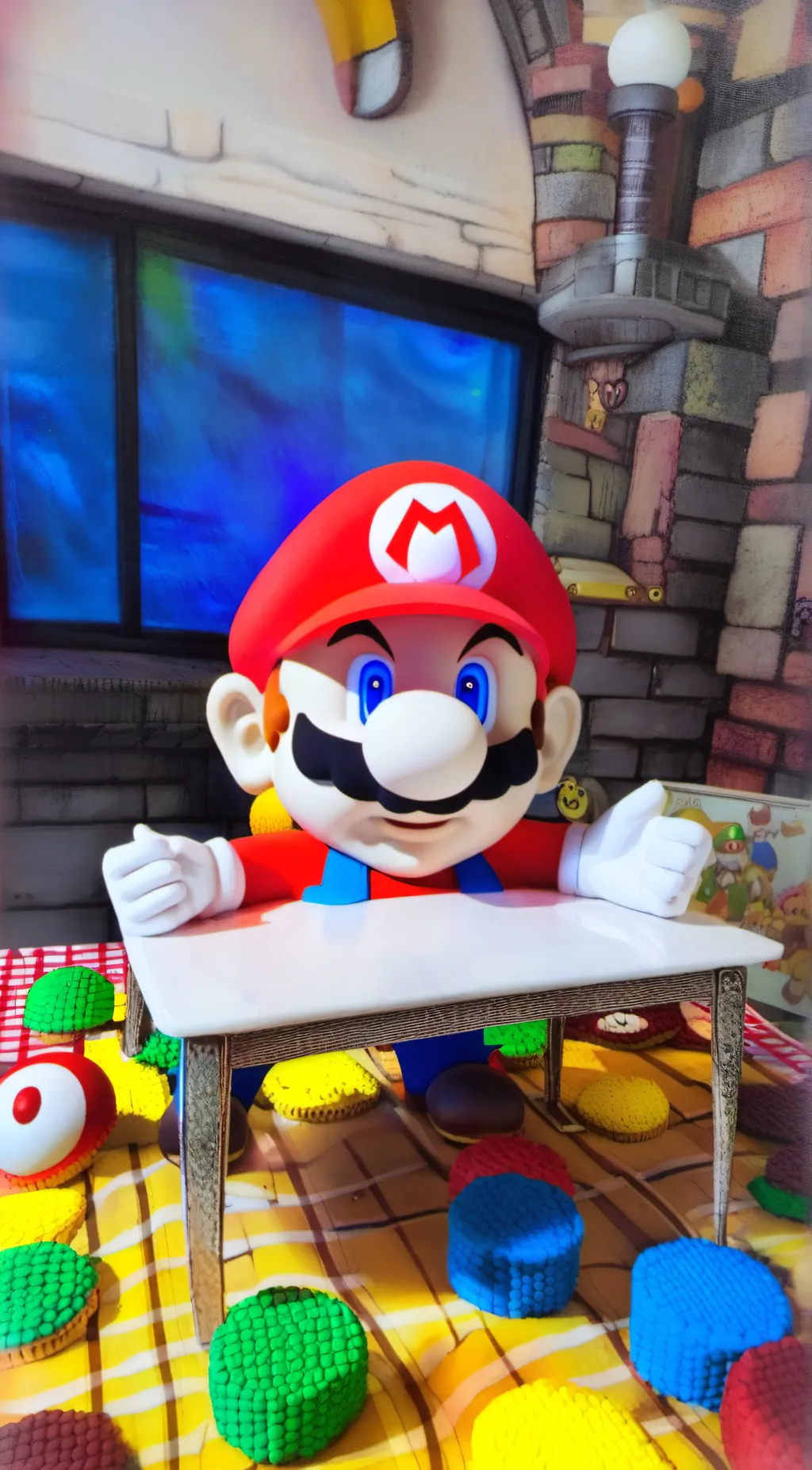 ai character: Mario on a table background