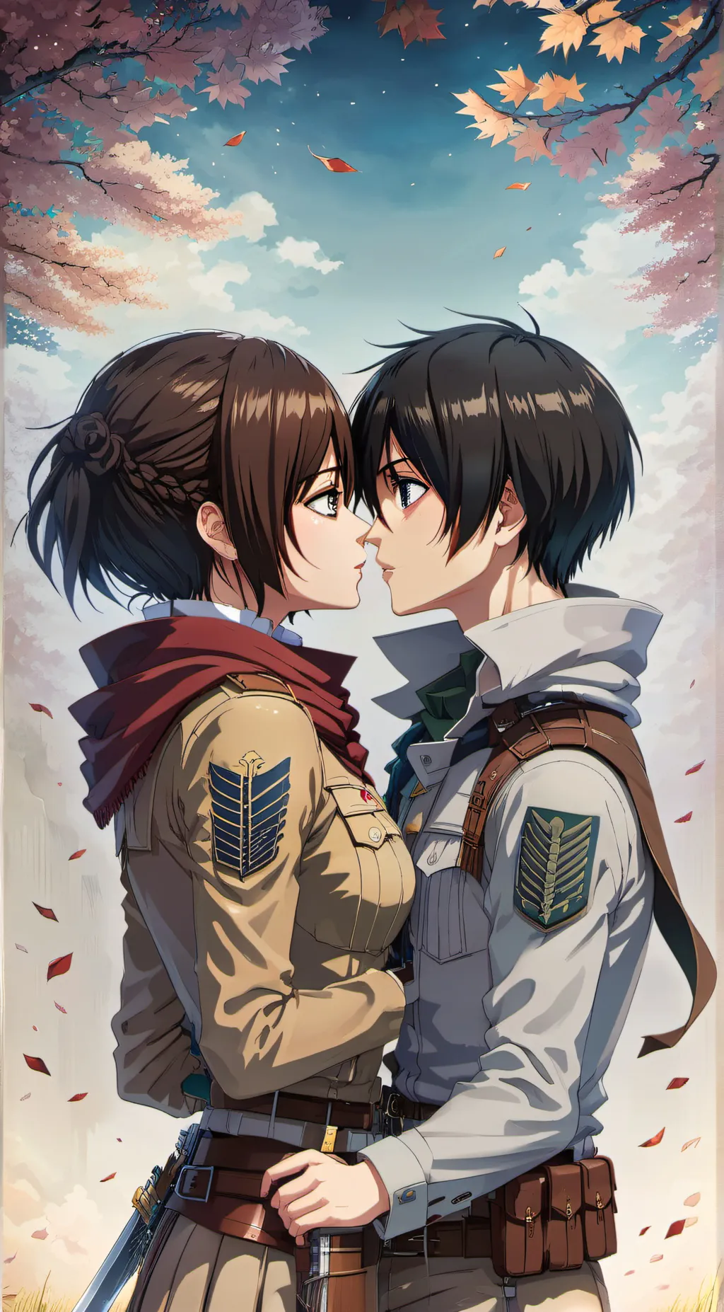 ai character: 3ren and mikasa  background