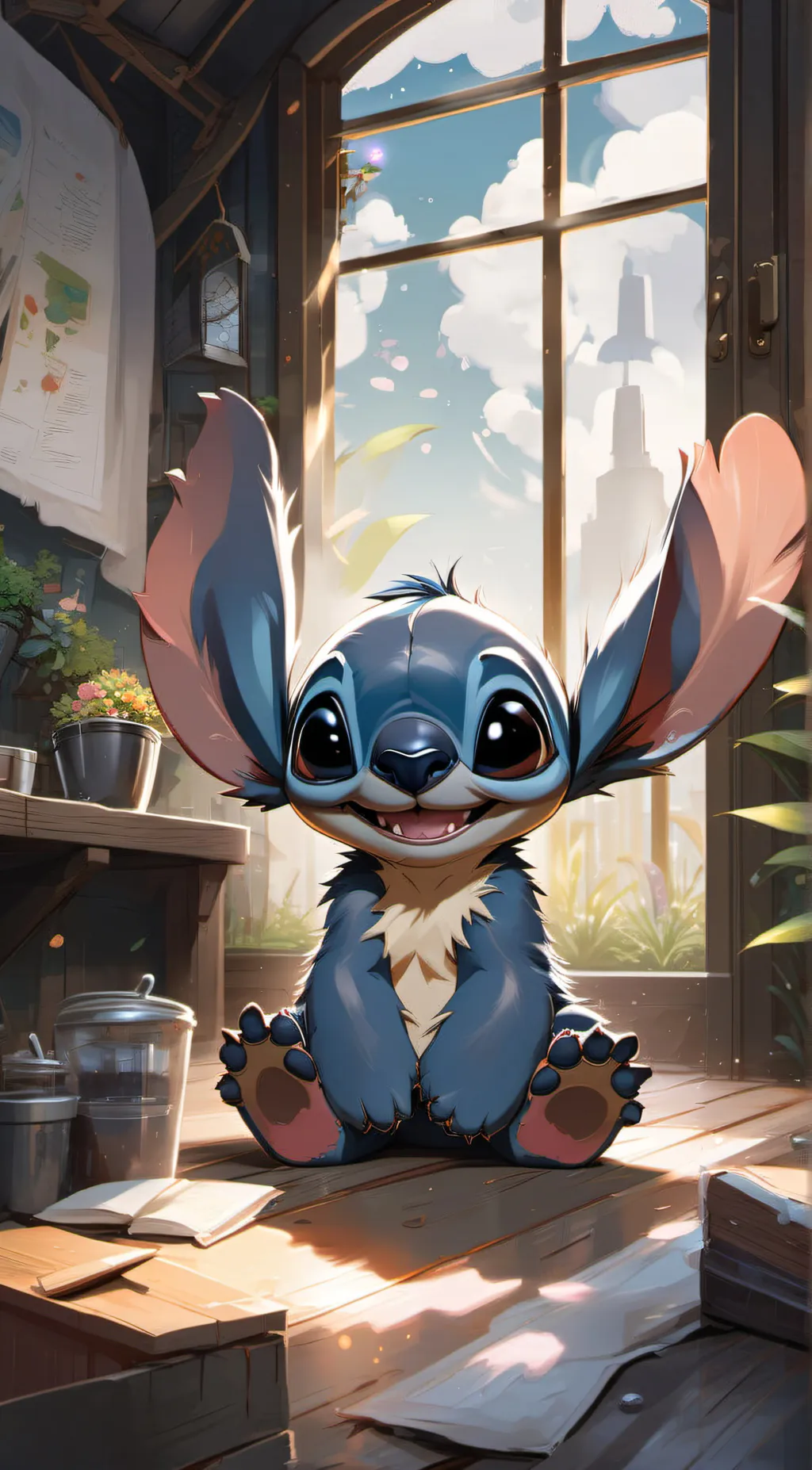 ai character: stitch  background