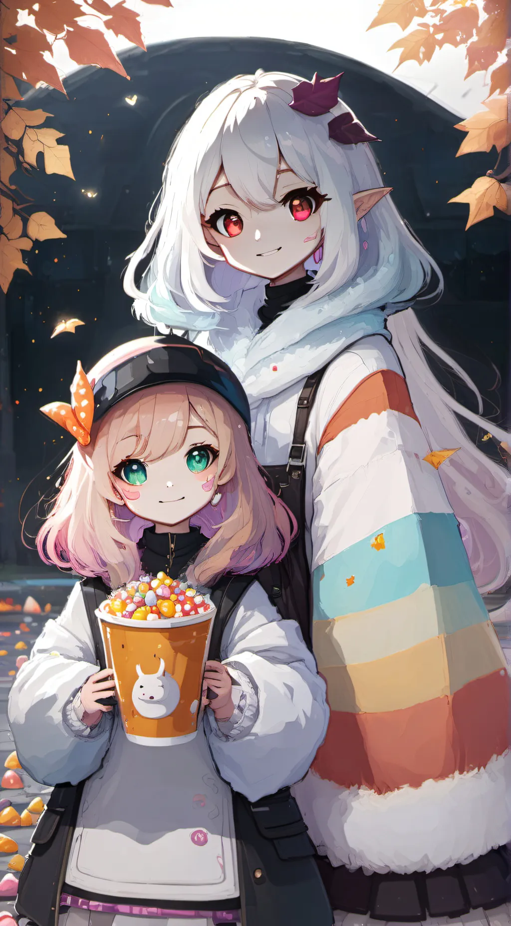 ai character: glitch, candy corn background