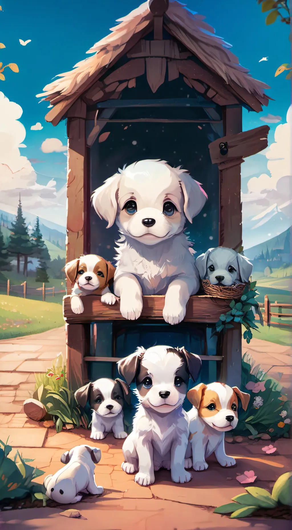 ai character: lilly,snowy,millie background