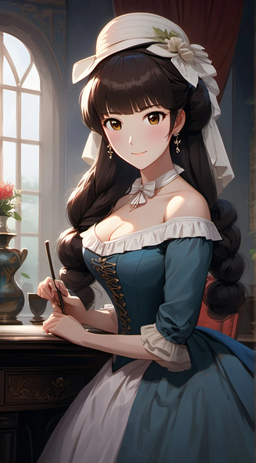ai character: Emily Scarlet  background