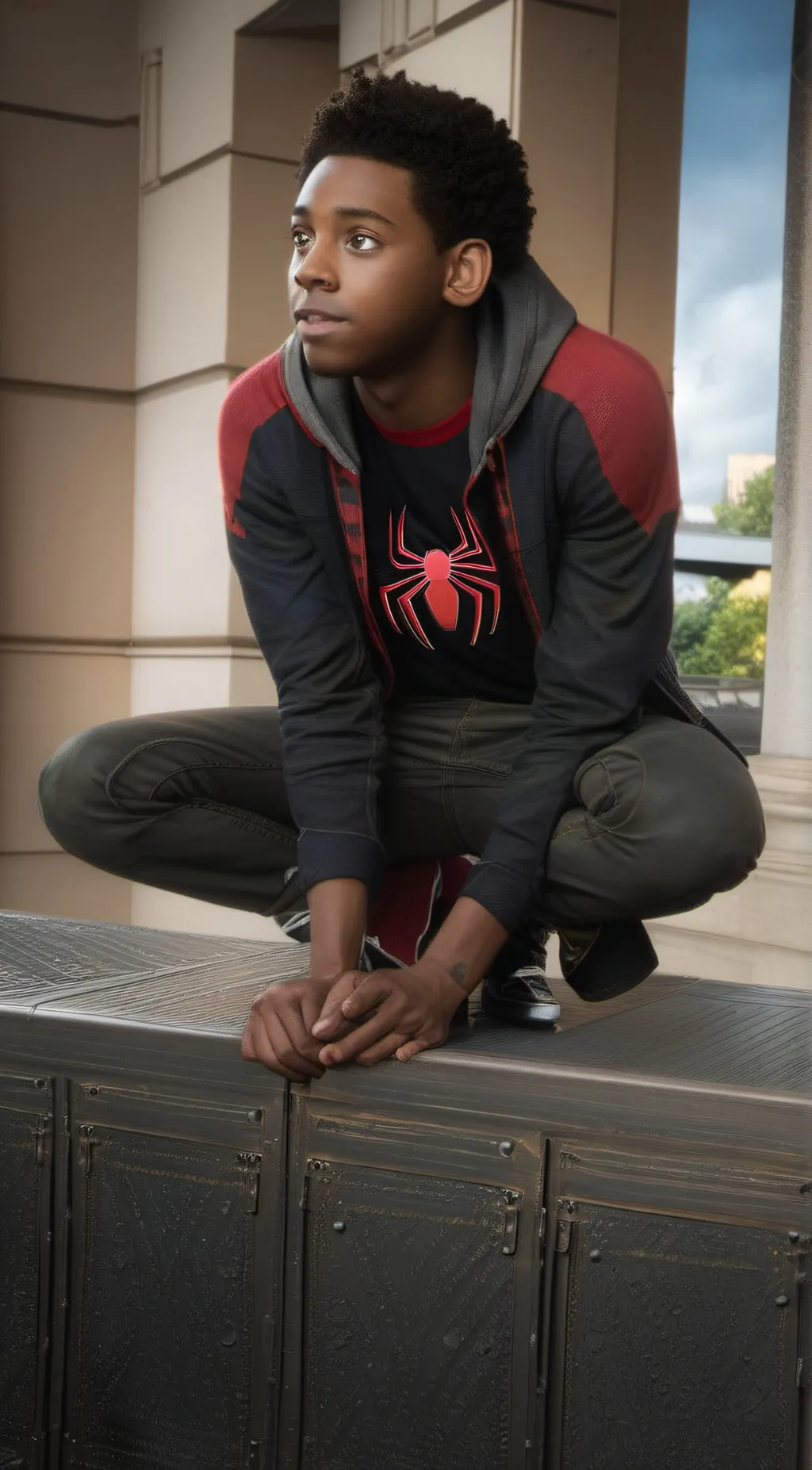 ai character: Miles Morales  background