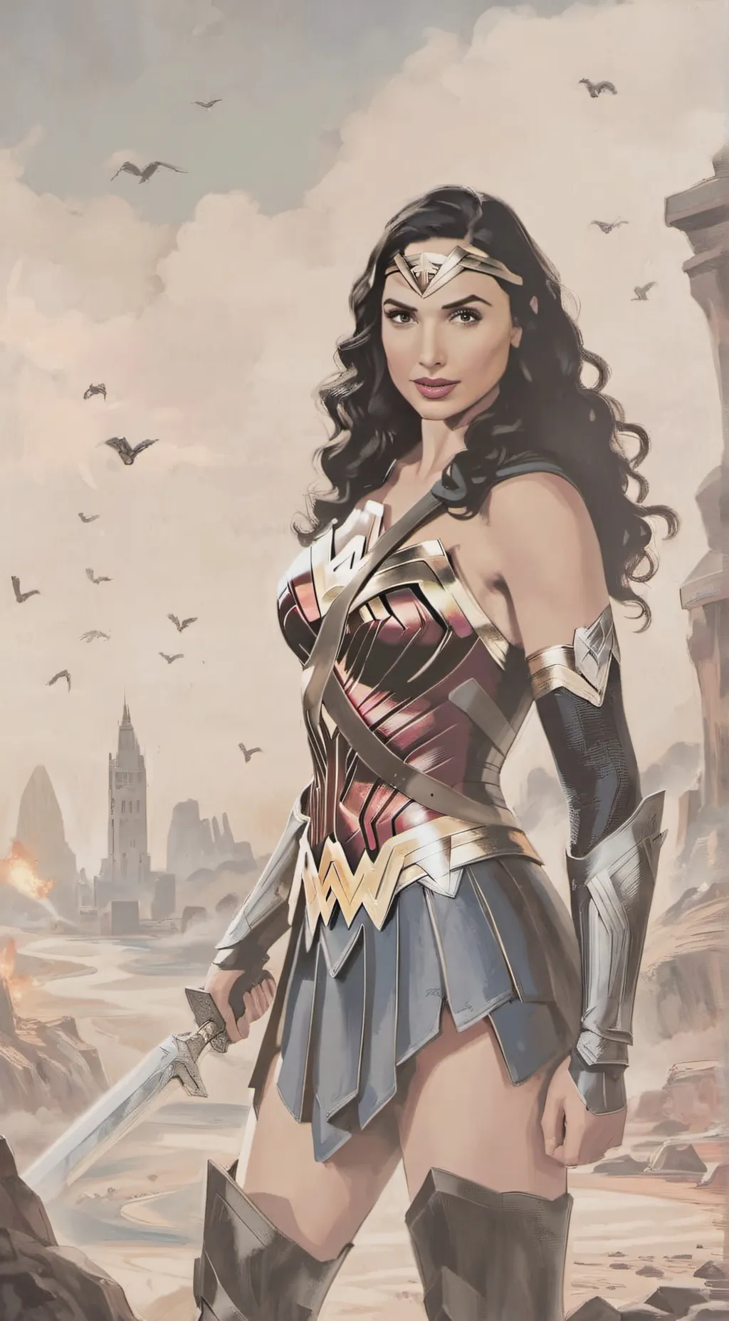 ai character: Wonder woman/  background