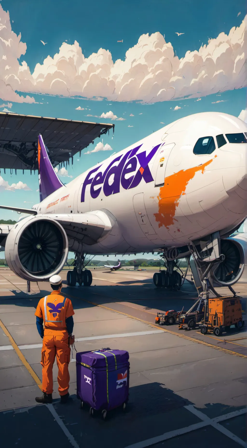 ai character: FedEx plane background