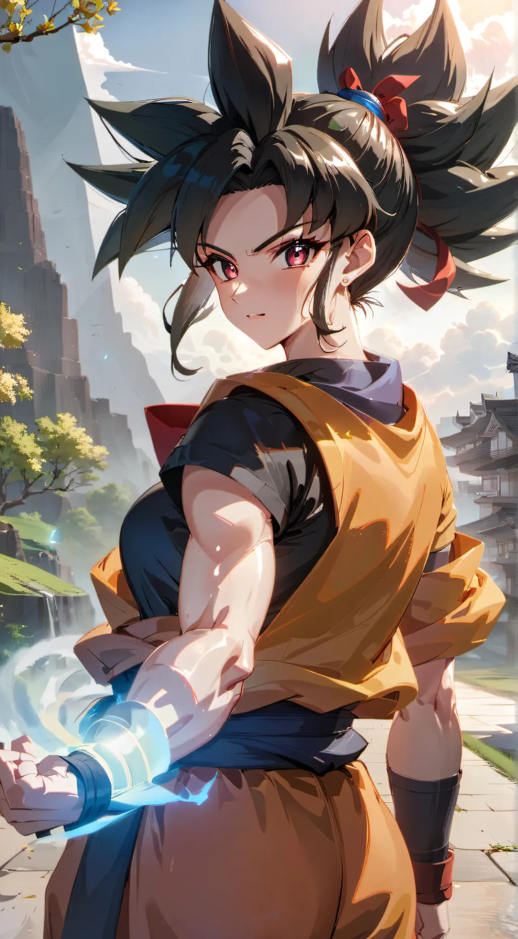 ai character: fem Goku  background