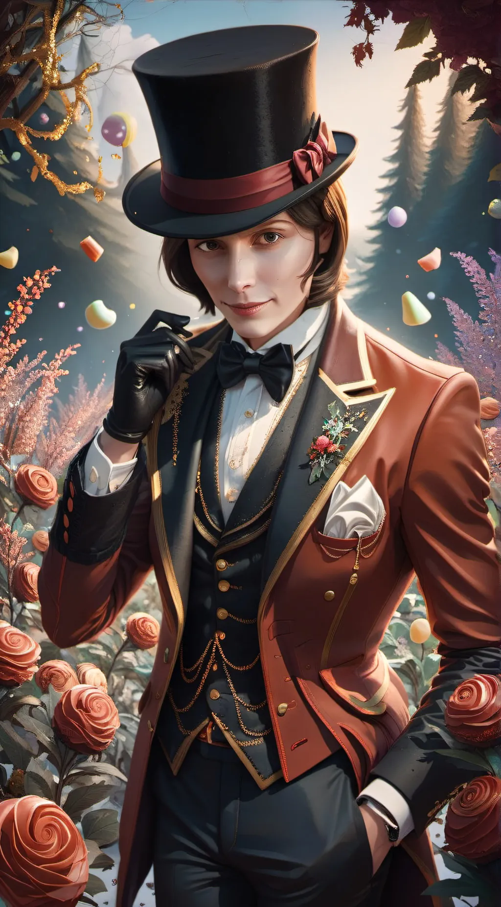ai character: Willy Wonka  background