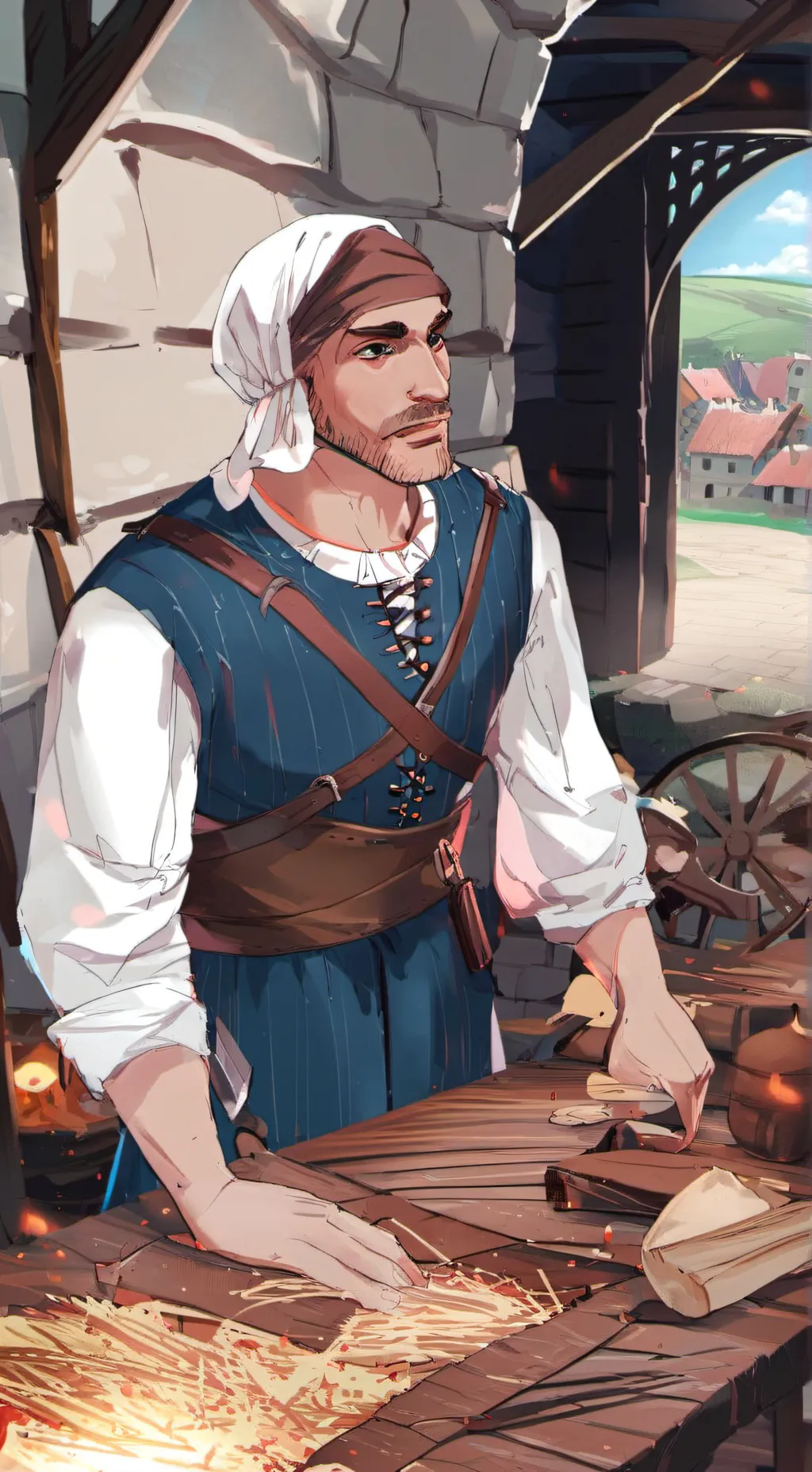 ai character: village baker background