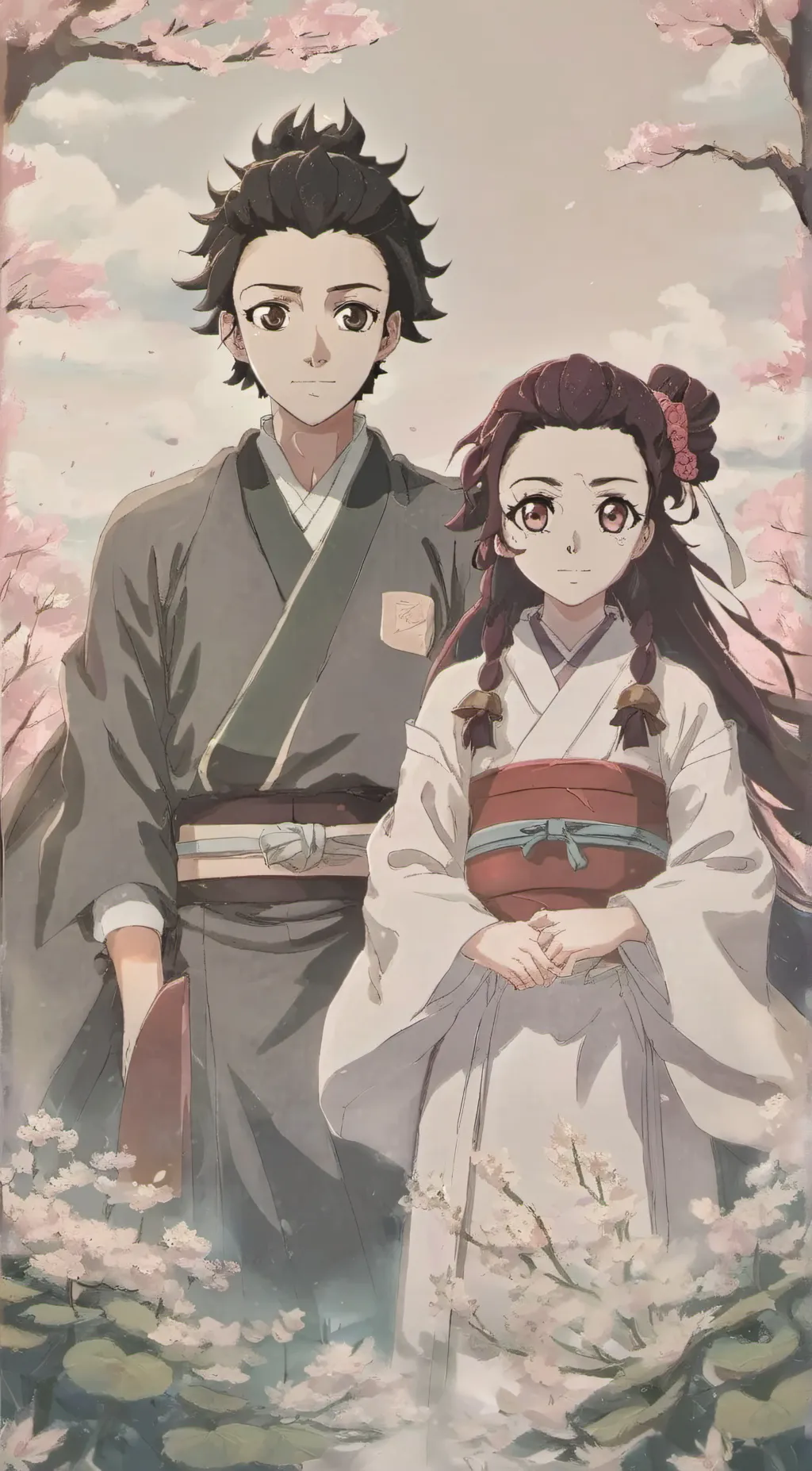ai character: nezuko and tanjiro background