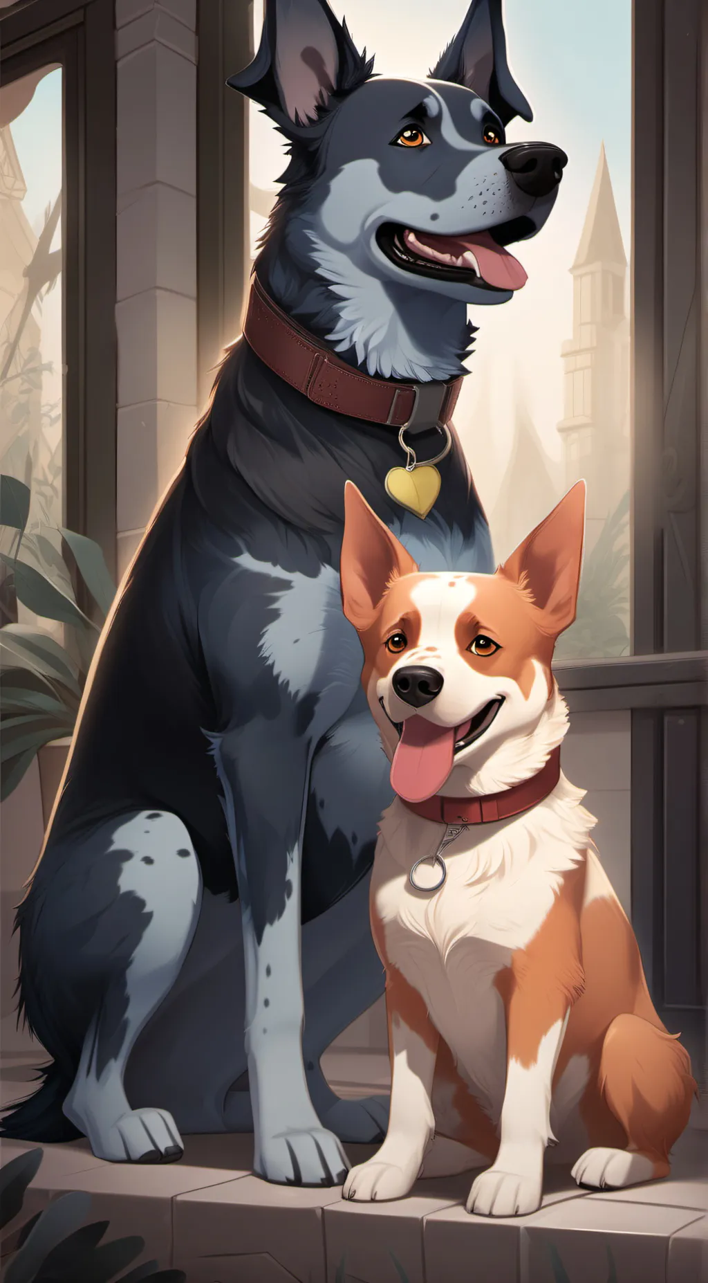 ai character: Bluey and Bingo background