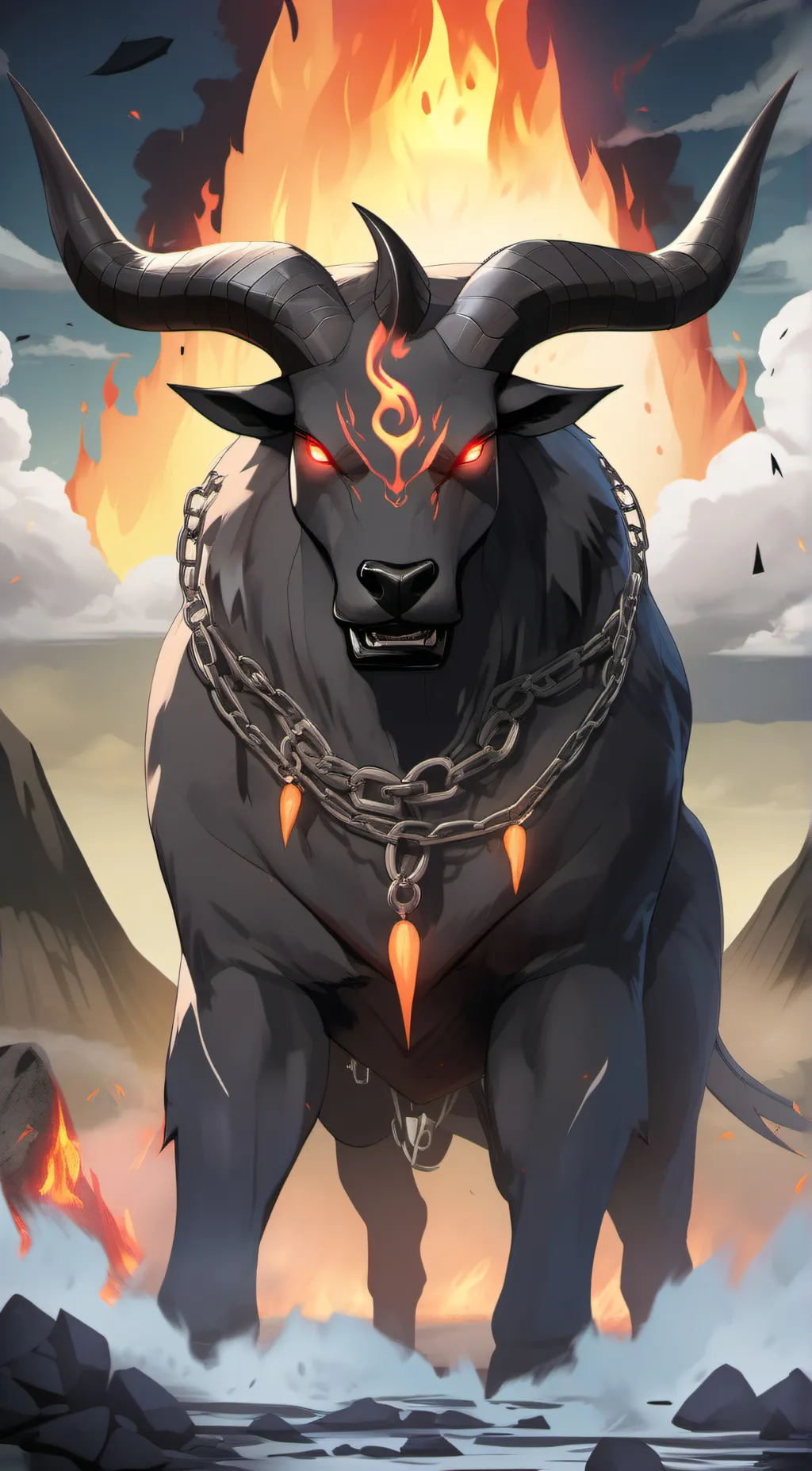 ai character: the bull of flames background