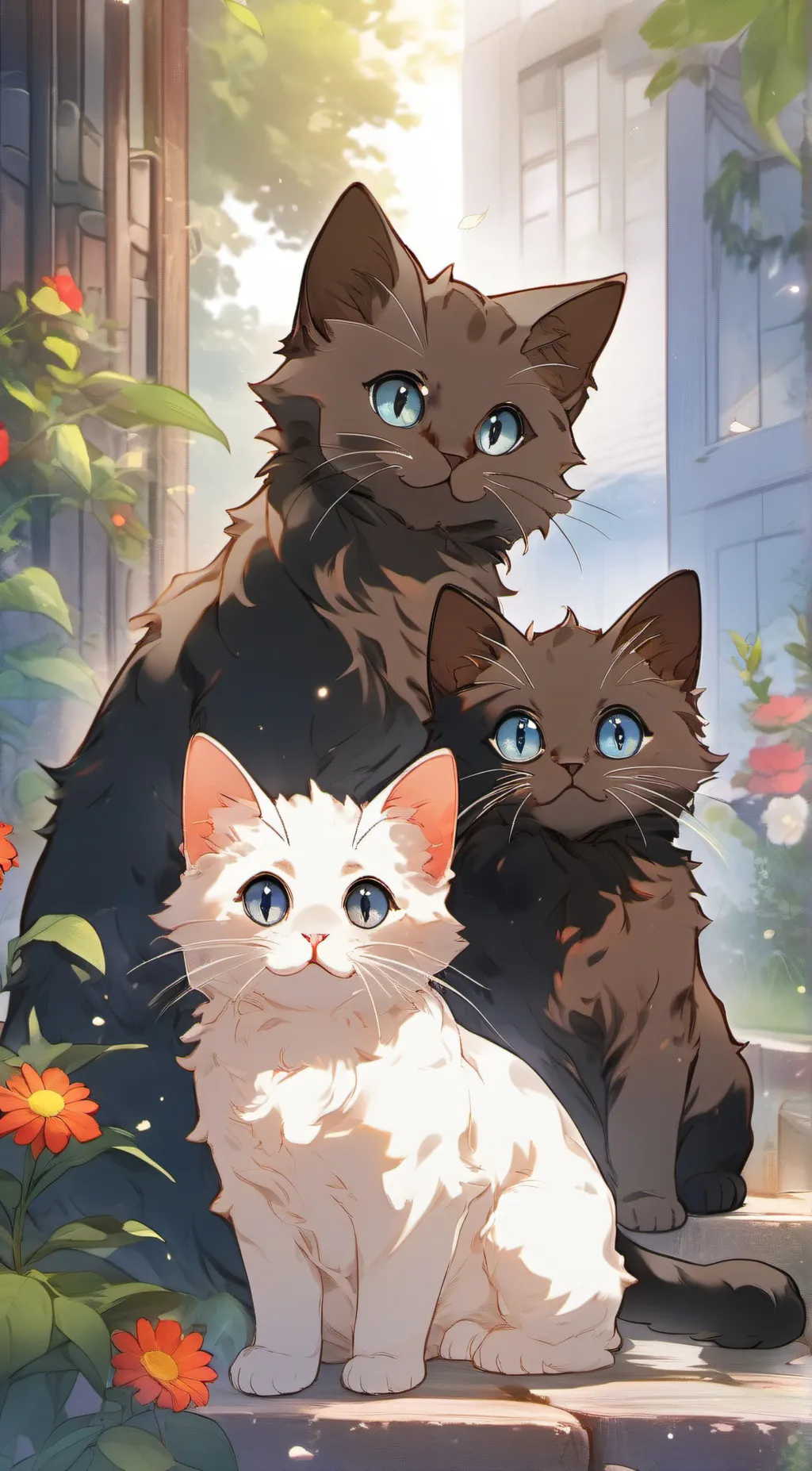 ai character: 3 kittens  background