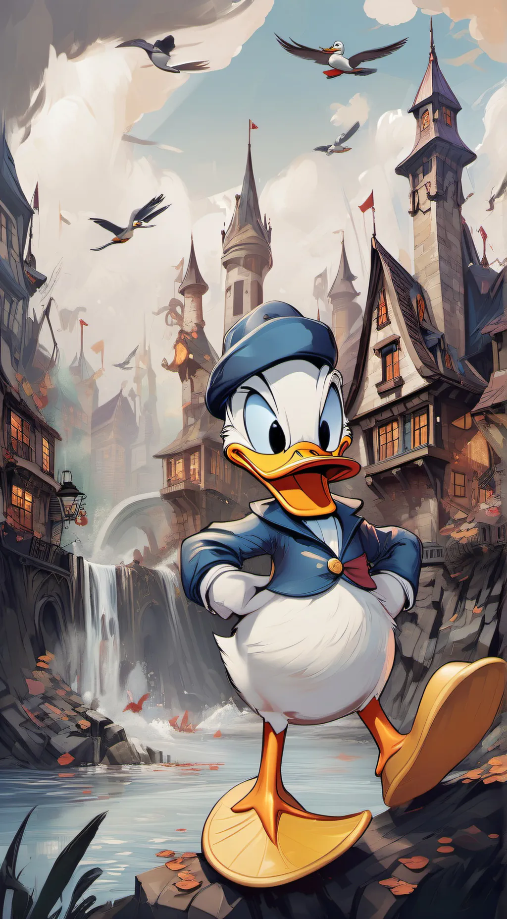 ai character: Donald Duck  background