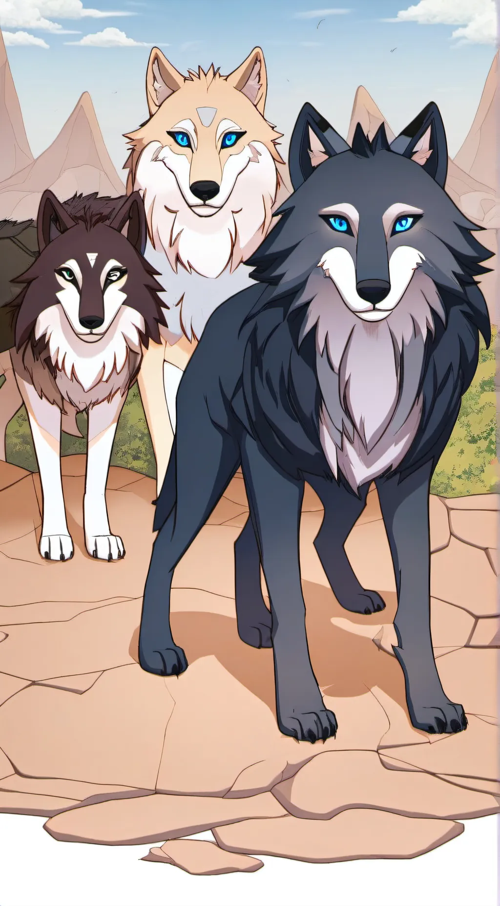 ai character: 3 male wolves background