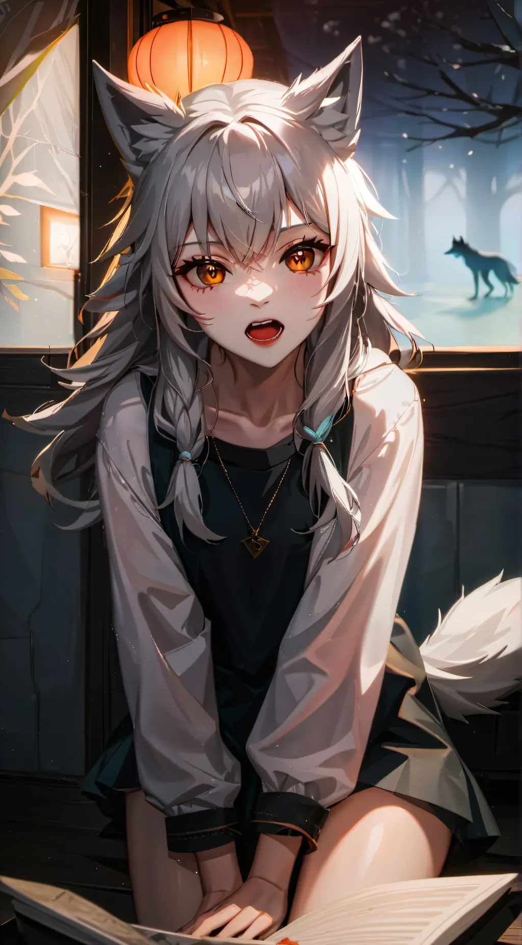 ai character: shy wolf girl background
