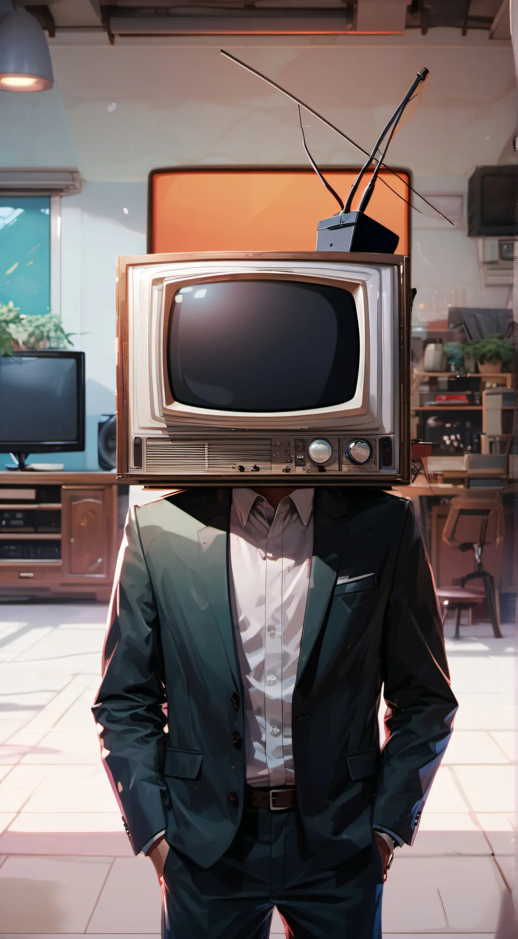 ai character: TV man  background