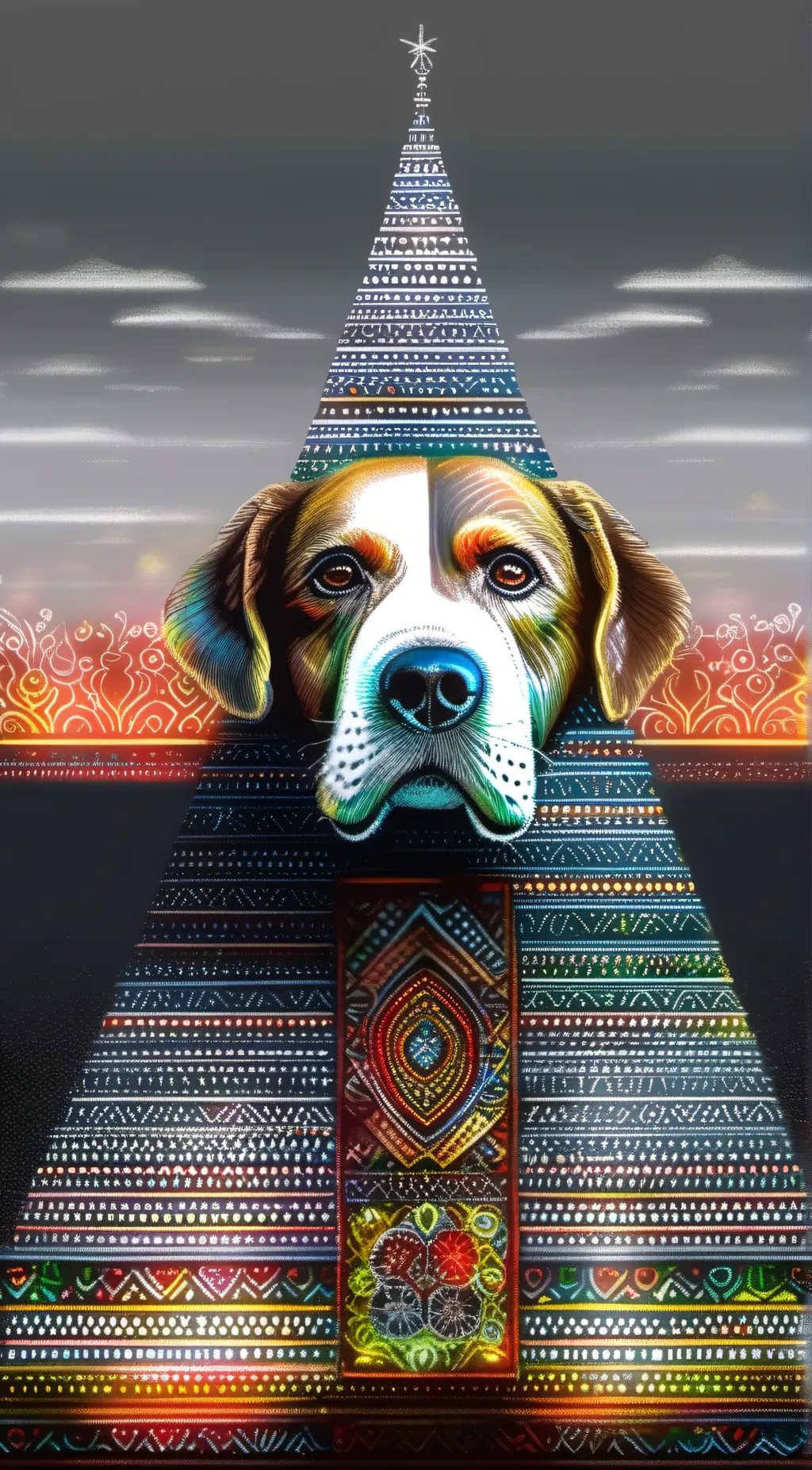 ai character: dog pirimid background