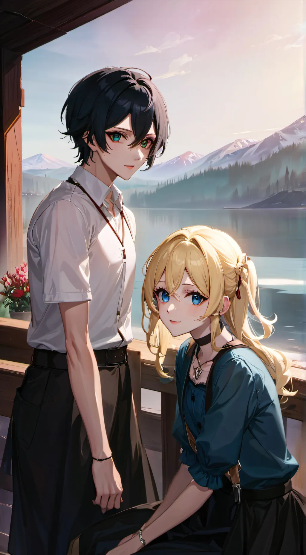 ai character: ash and Ashley  background