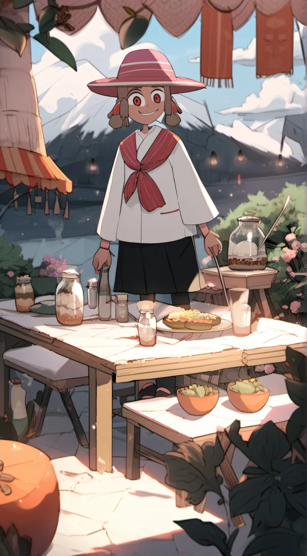 ai character: Rose color block background