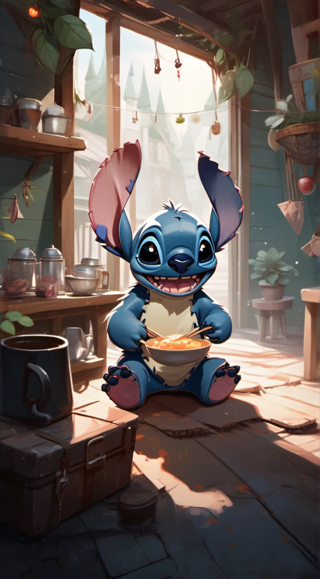 ai character: Stitch  background