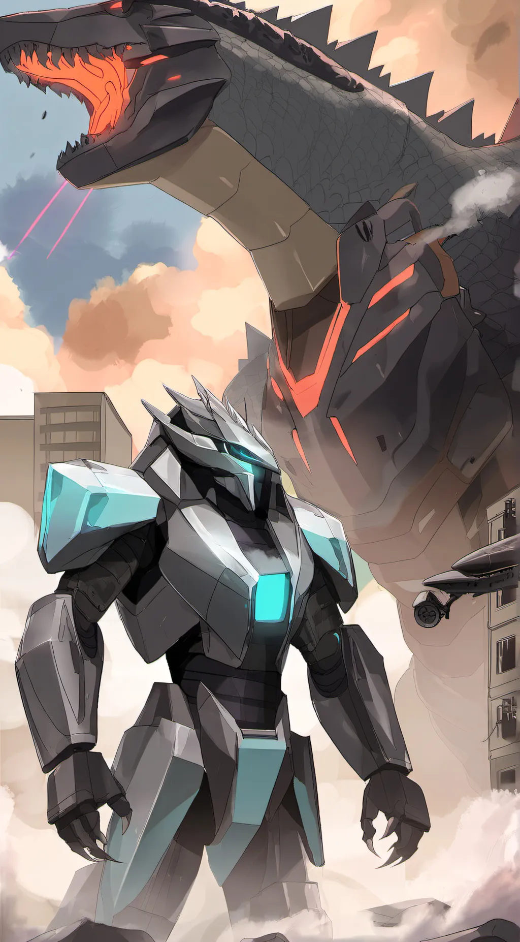 ai character: mechagodzilla  background