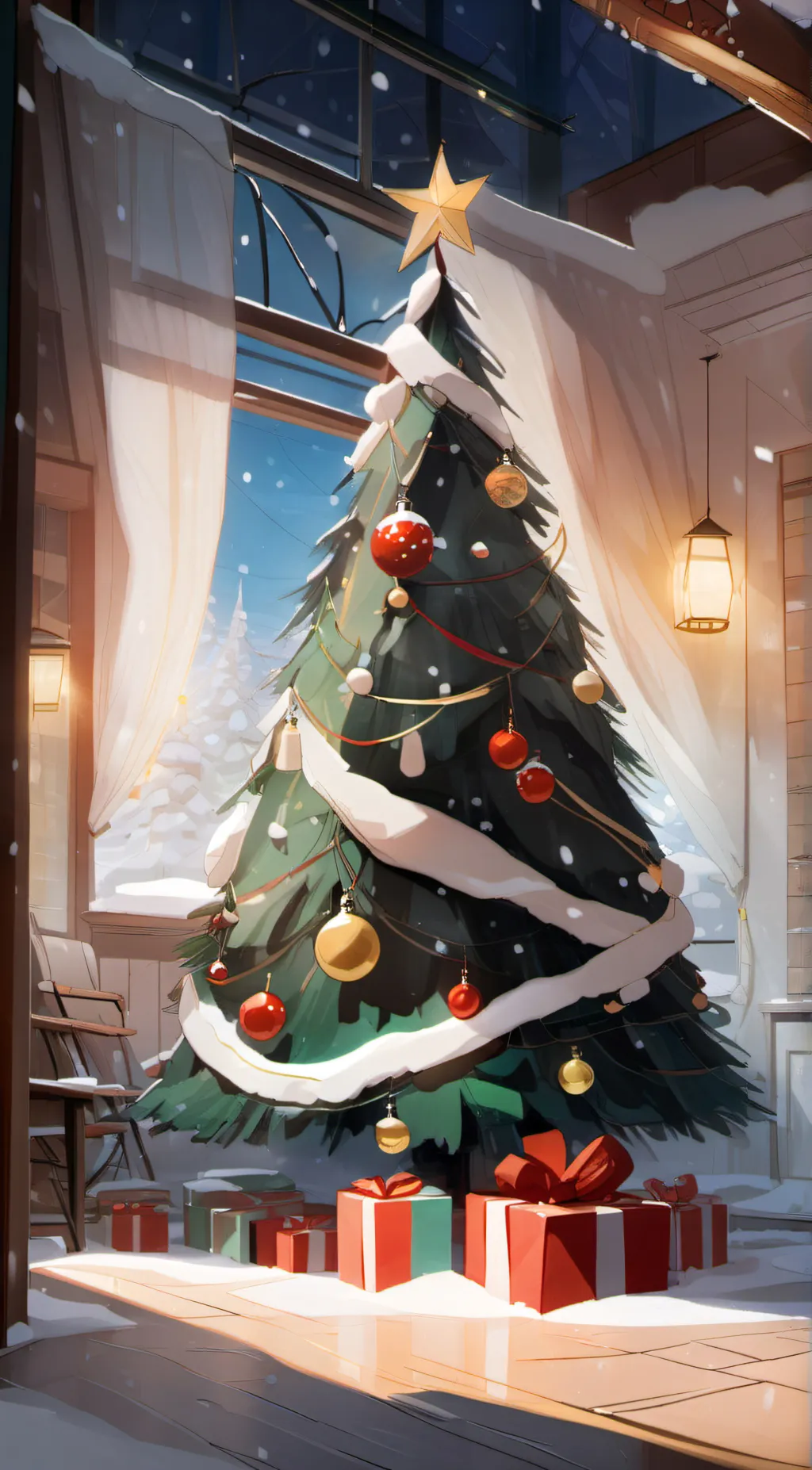 ai character: Christmas tree background