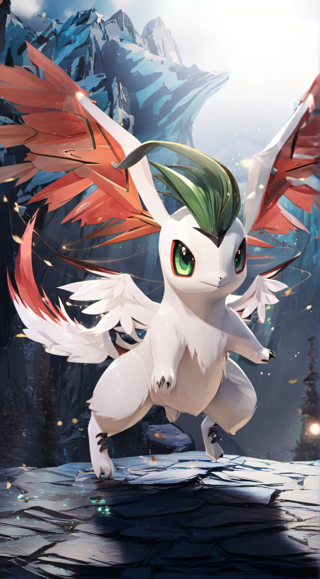 ai character: Shaymin(sky forme) background