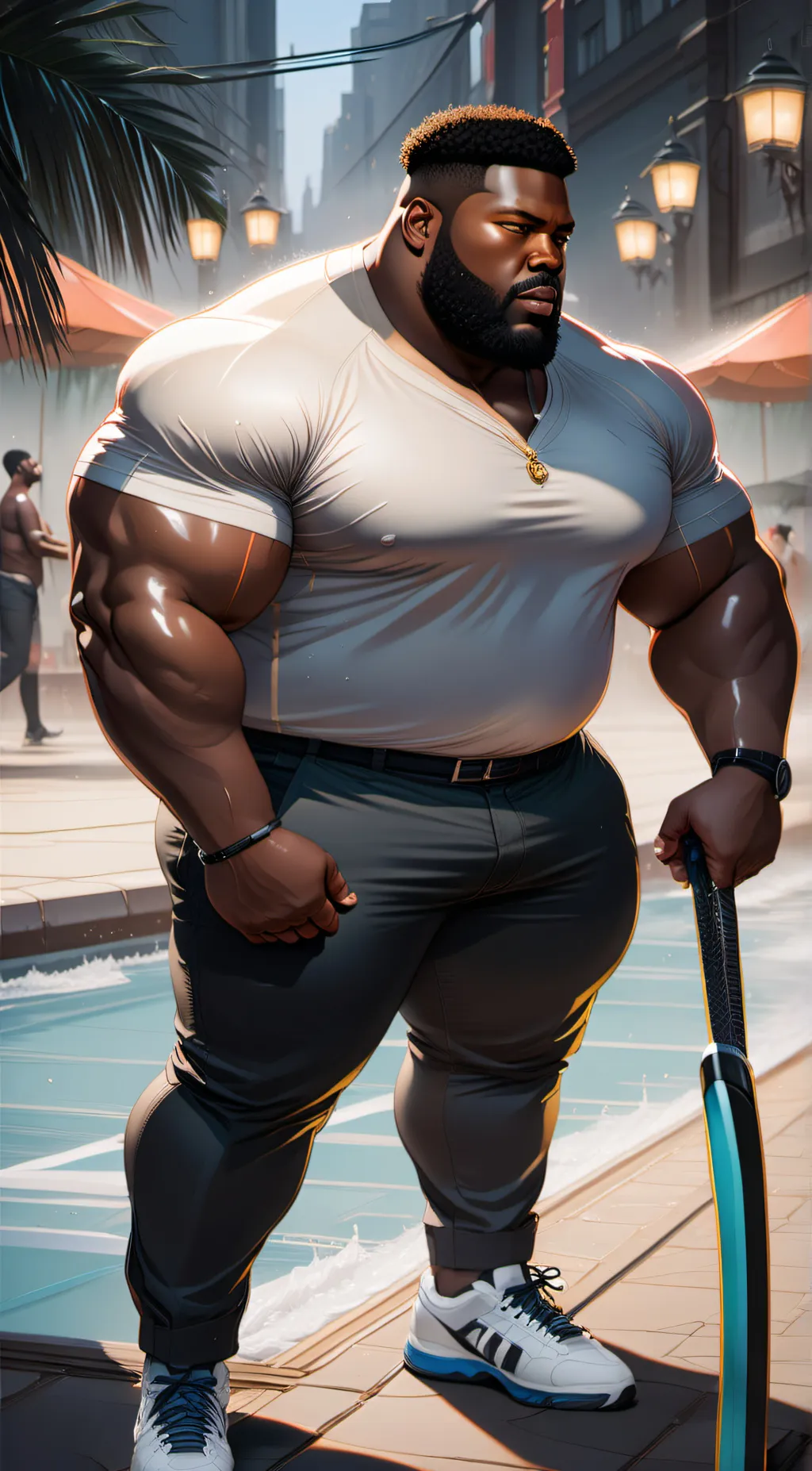 ai character: Oily black man background