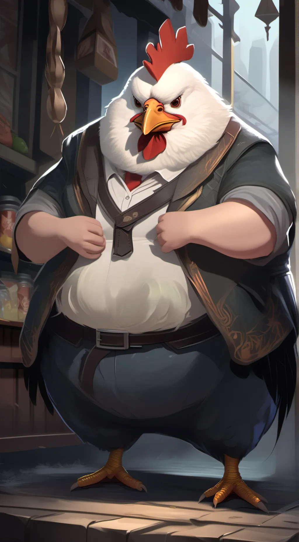 ai character: fat chicken background