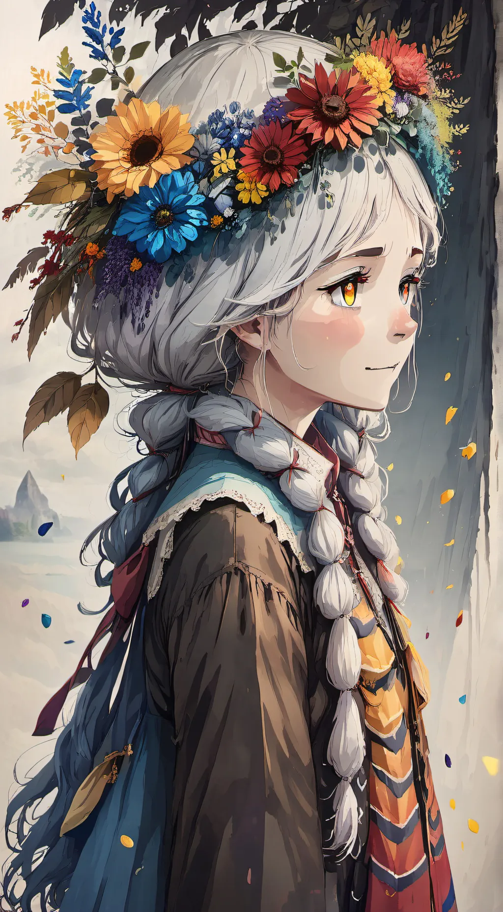 ai character: rainbow background