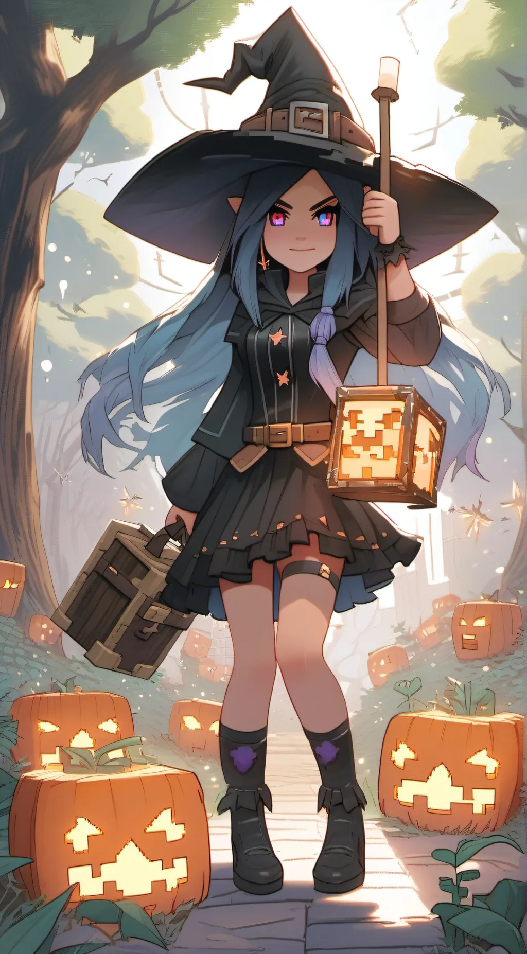 ai character: Mincraft Witch background