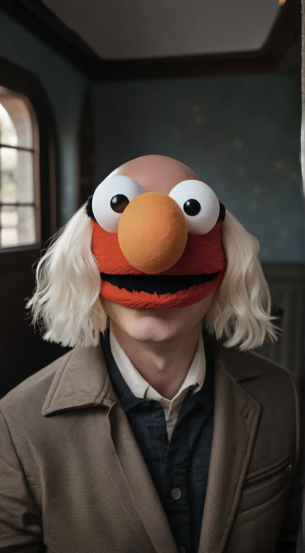 ai character: bald elmo 🤓 background