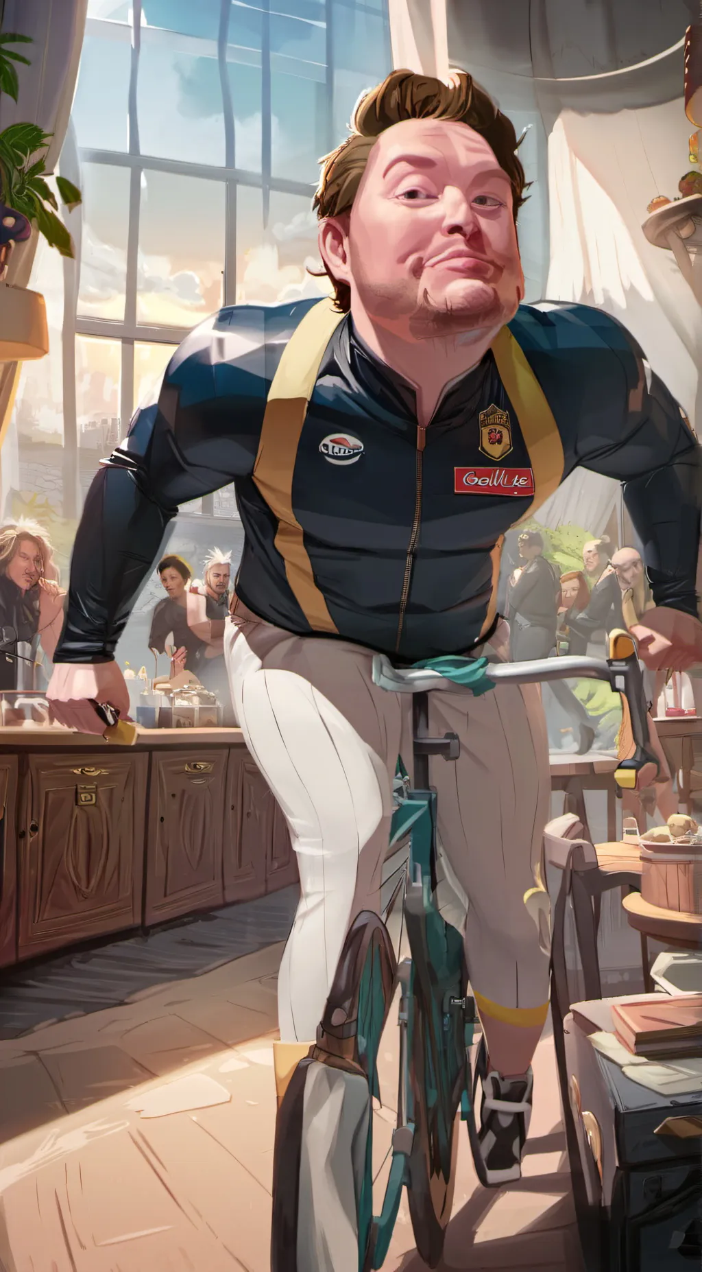 ai character: Fat Elon Musk background