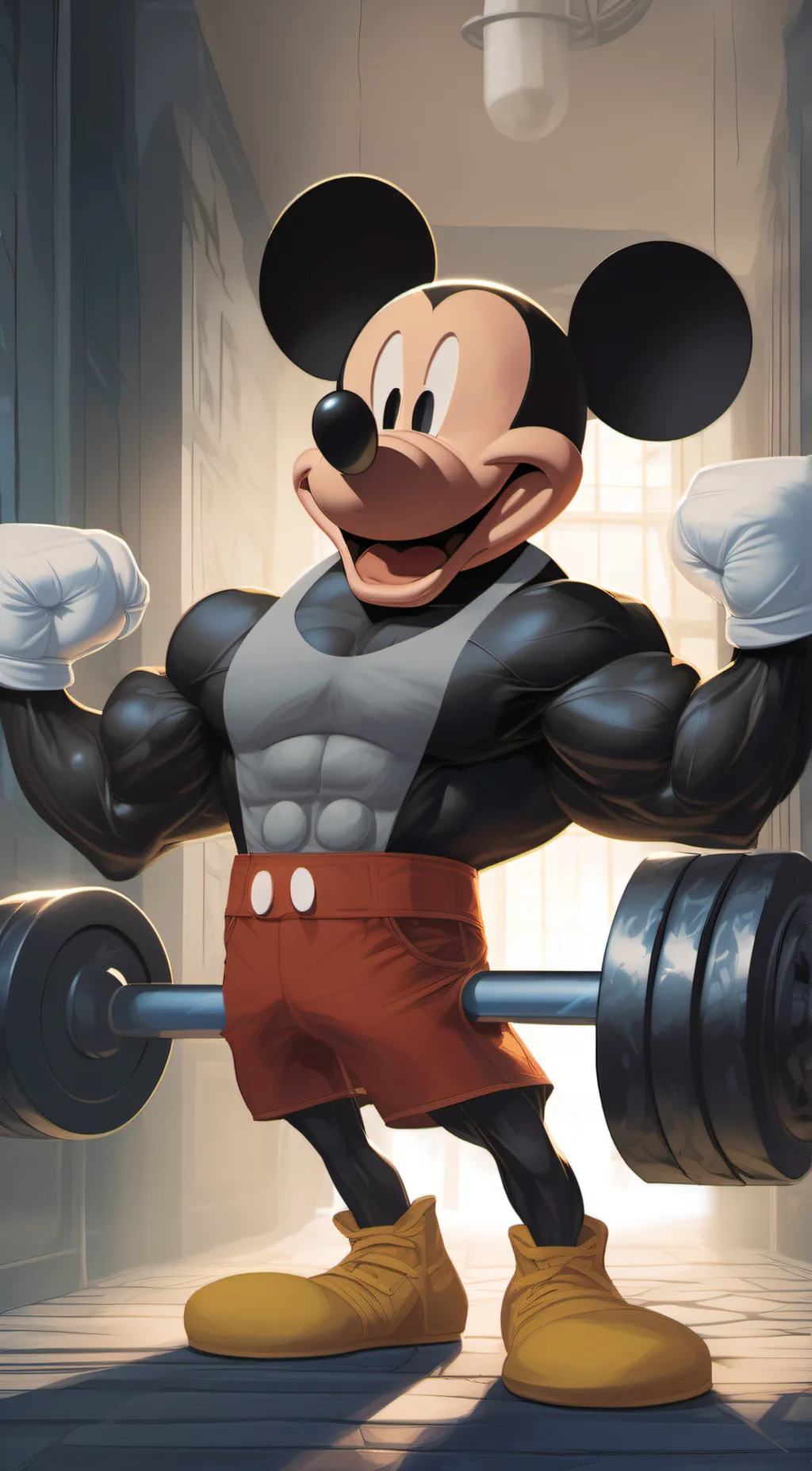 ai character: Buff Mickey Mouse  background