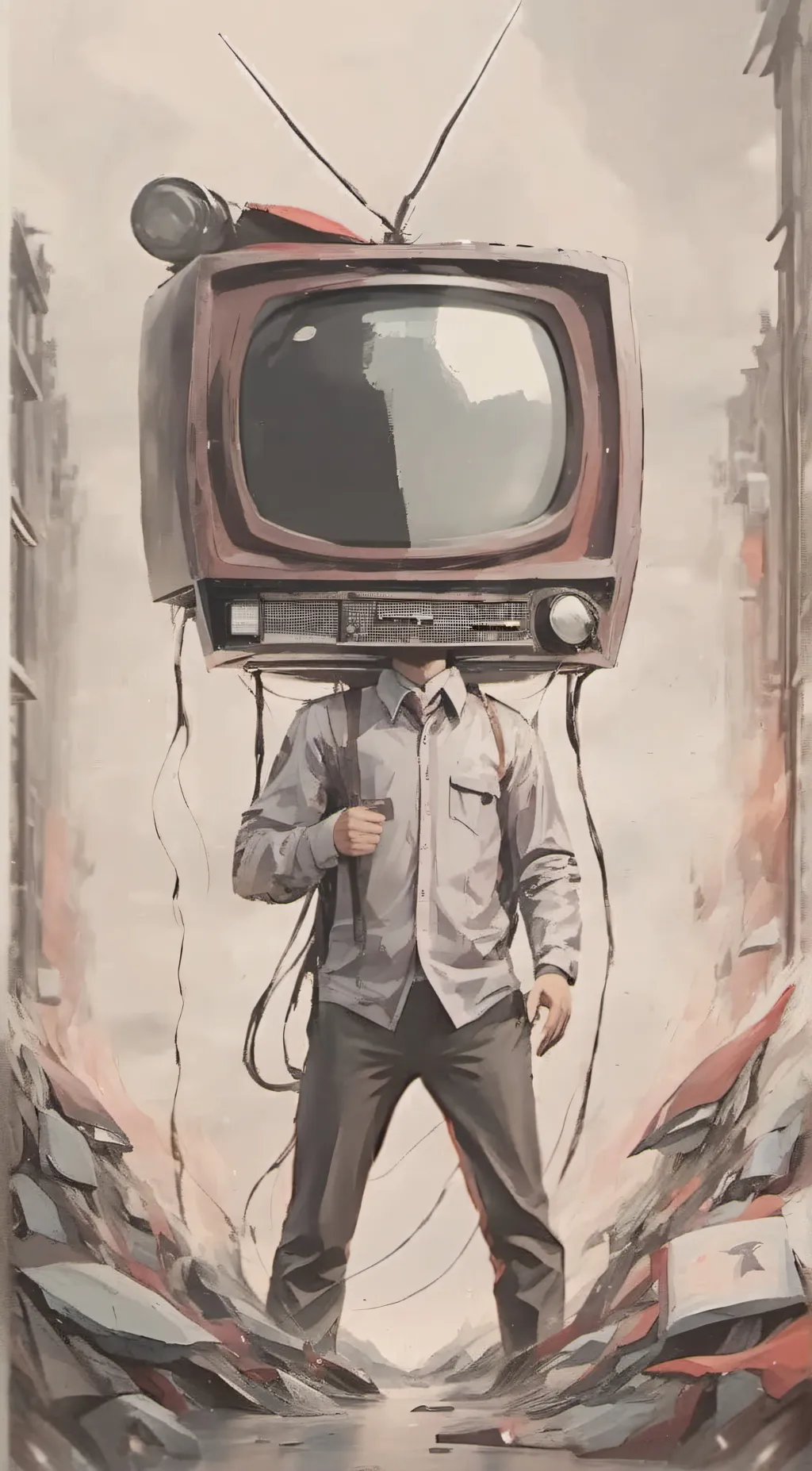 ai character: TV Woman. background