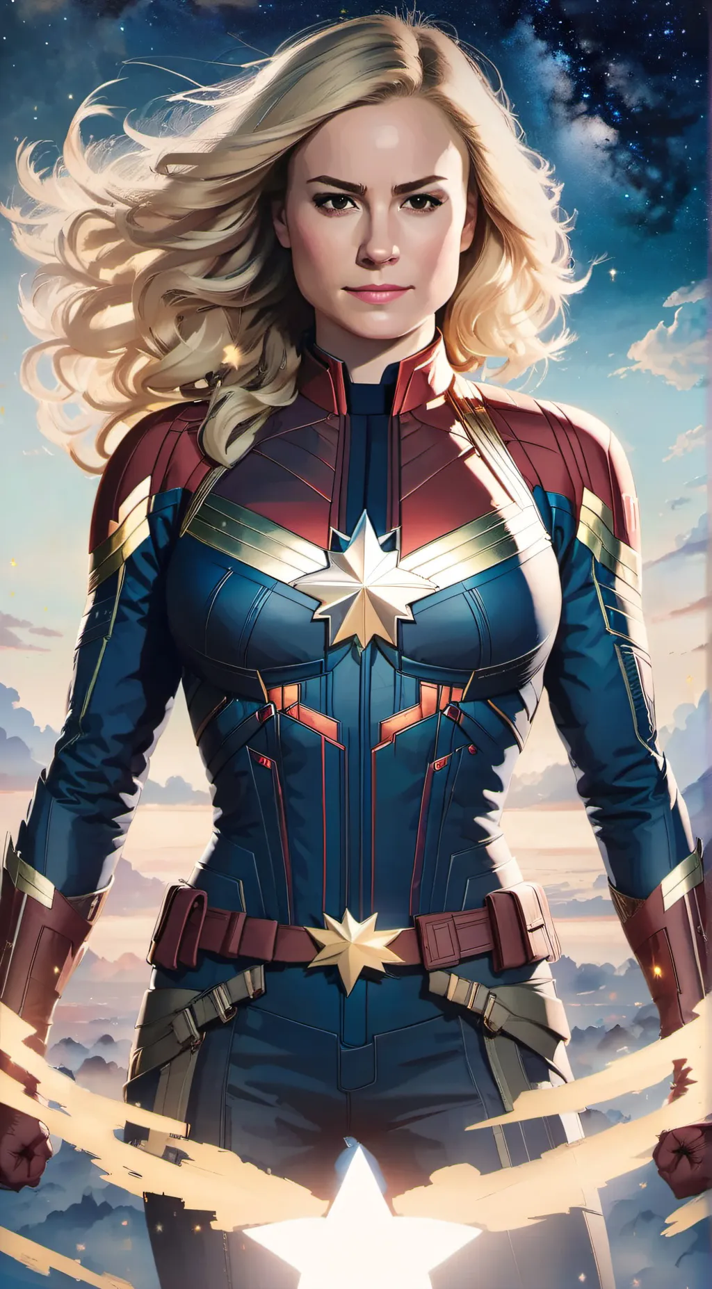 ai character: Captain marvel  background