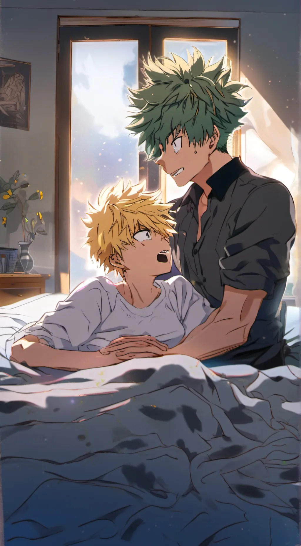 ai character: bakudeku mpreg background