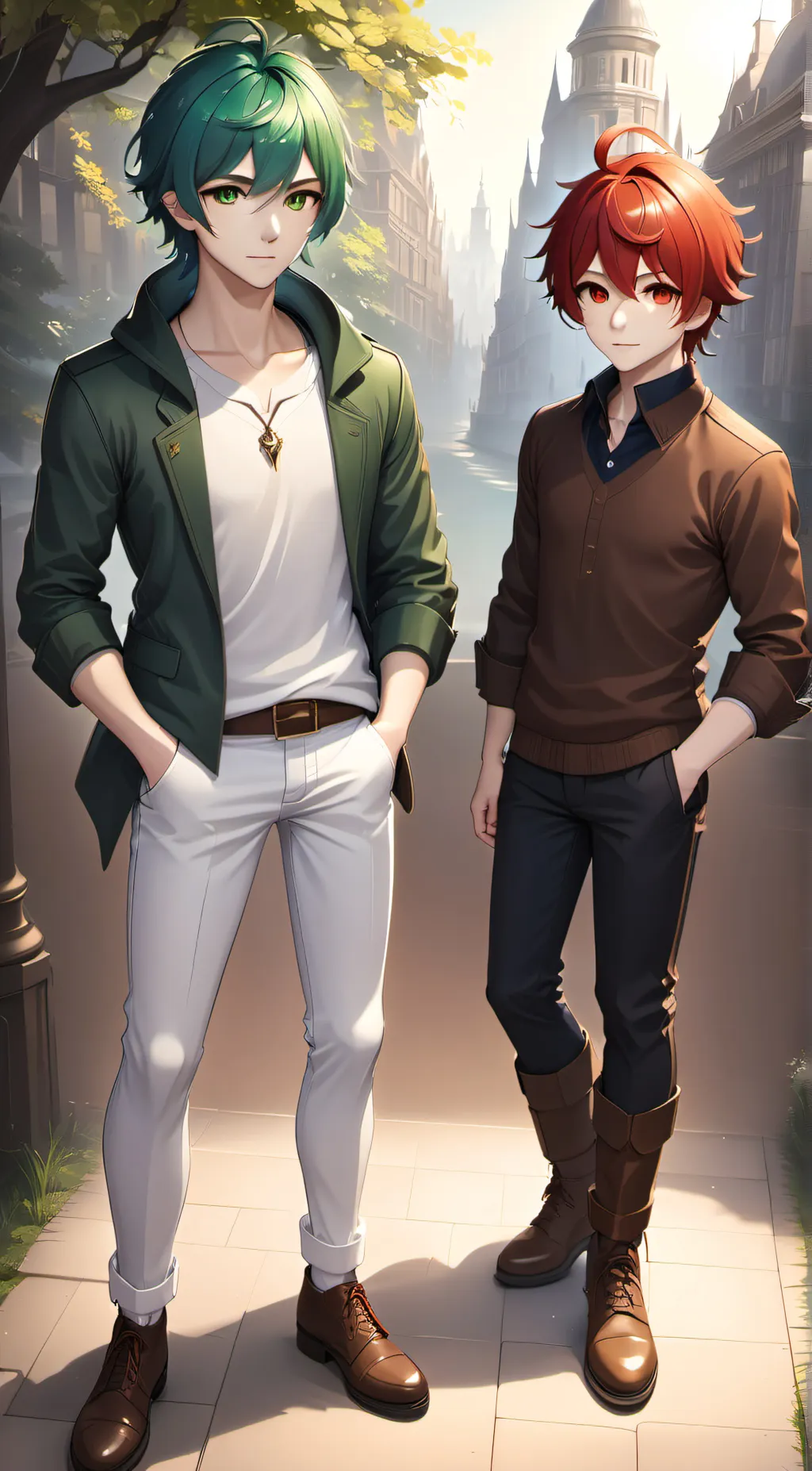 ai character: Diluc and Venti background