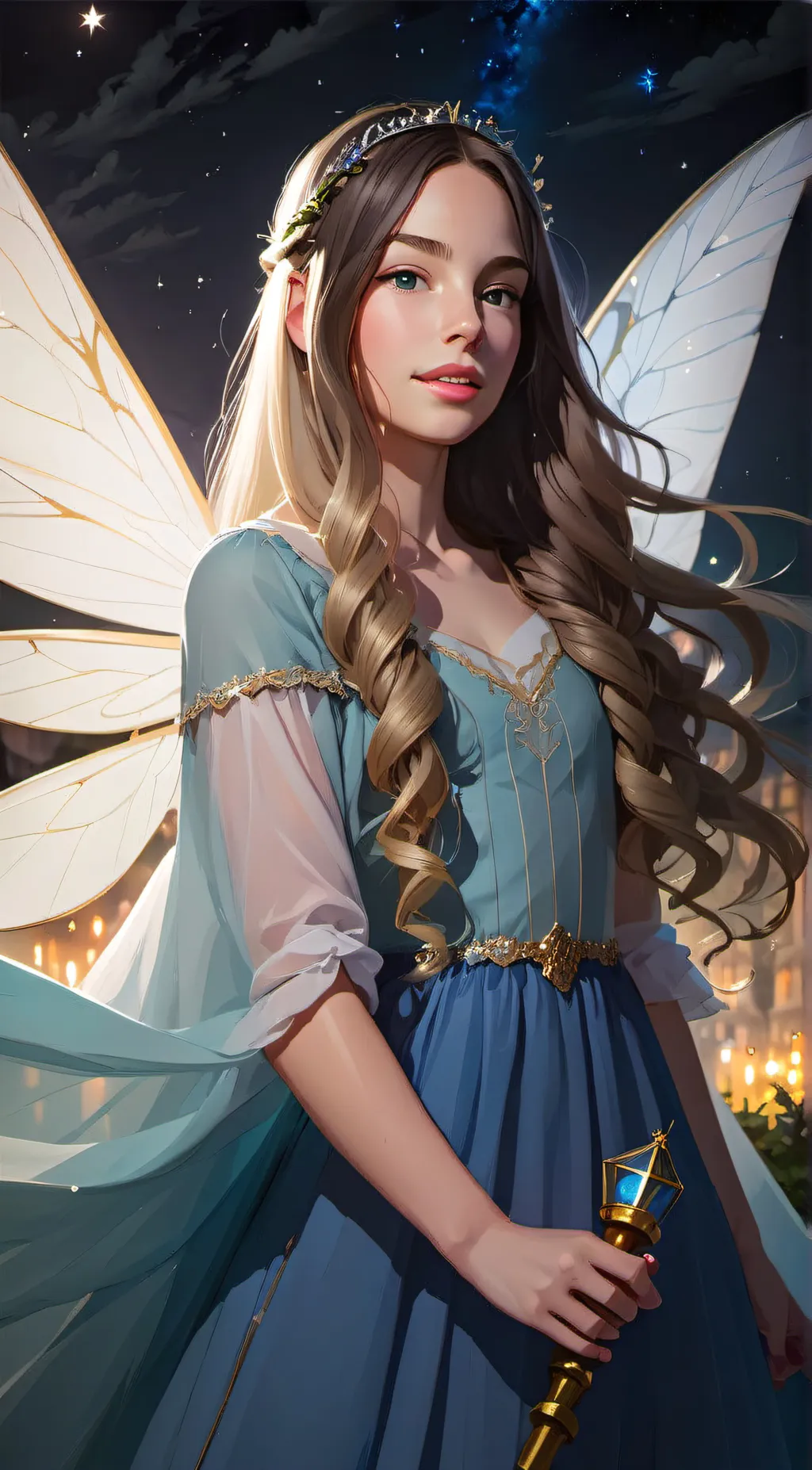 ai character: The Blue fairy  background