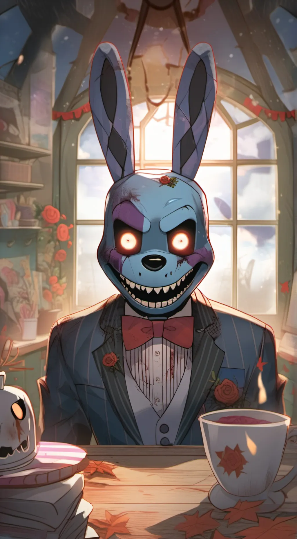 ai character: nightmare Bonnie  background